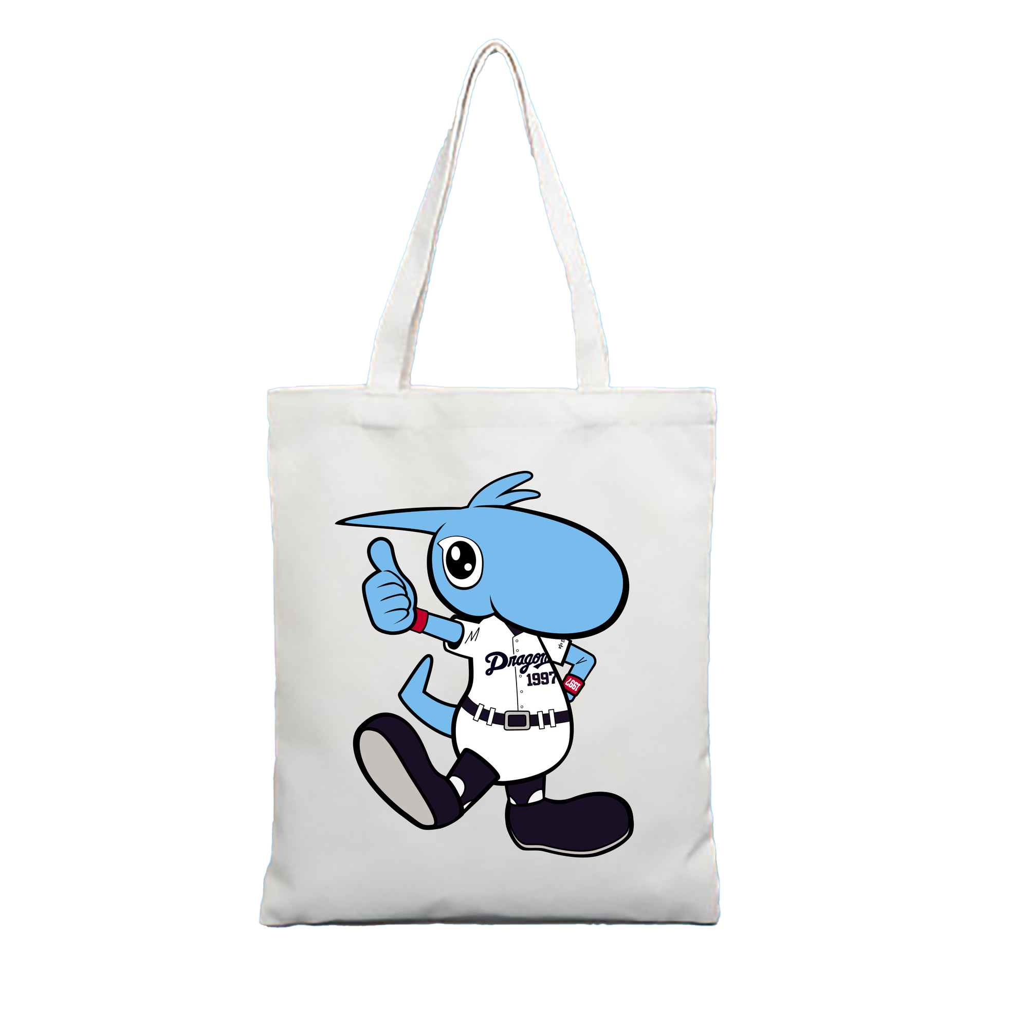 CHUNICHI DRAGONS MASCOT SHAOLON 2014 2016 HOME UNIFORM APPLICATION THUMBS UP Logo - 縦型キャンバス手提げバッグ（トートバッグ） ・ キャンバス素材 ・ ショッピング用 ・ 軽量 丈夫 お手入れ簡単