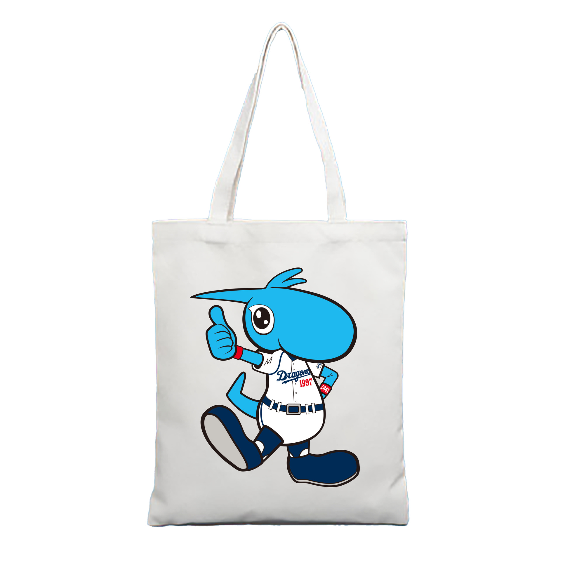 CHUNICHI DRAGONS MASCOT SHAOLON 2012 2013 HOME UNIFORM APPLICATION THUMS UP Logo - 縦型キャンバス手提げバッグ（トートバッグ） ・ キャンバス素材 ・ ショッピング用 ・ 軽量 丈夫 お手入れ簡単
