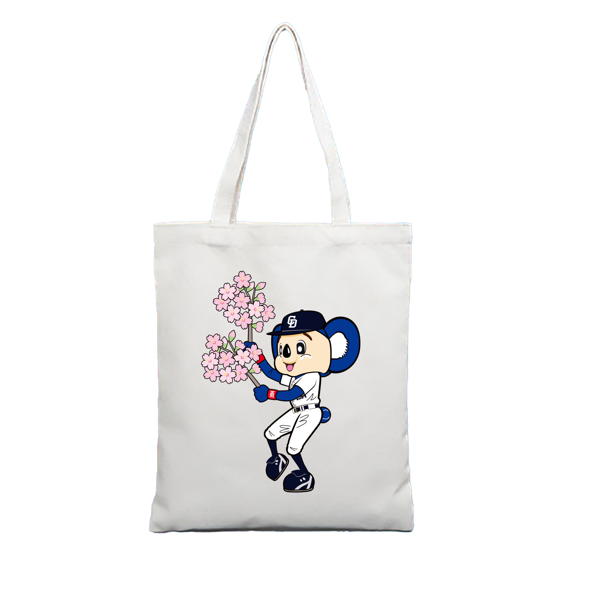 CHUNICHI DRAGONS MASCOT DOALA 2014 2016 HOME UNIFORM APPLICATION FLOWER Logo - 縦型キャンバス手提げバッグ（トートバッグ） ・ キャンバス素材 ・ ショッピング用 ・ 軽量 丈夫 お手入れ簡単