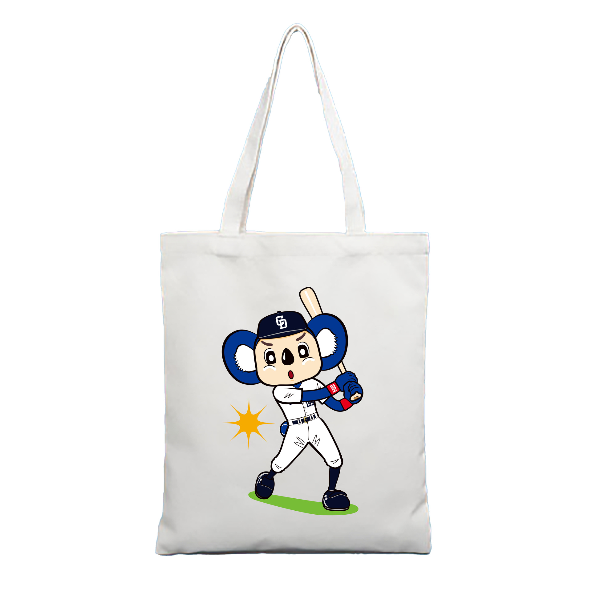 CHUNICHI DRAGONS MASCOT DOALA 2014 2016 HOME UNIFORM APPLICATION BATTING Logo - 縦型キャンバス手提げバッグ（トートバッグ） ・ キャンバス素材 ・ ショッピング用 ・ 軽量 丈夫 お手入れ簡単