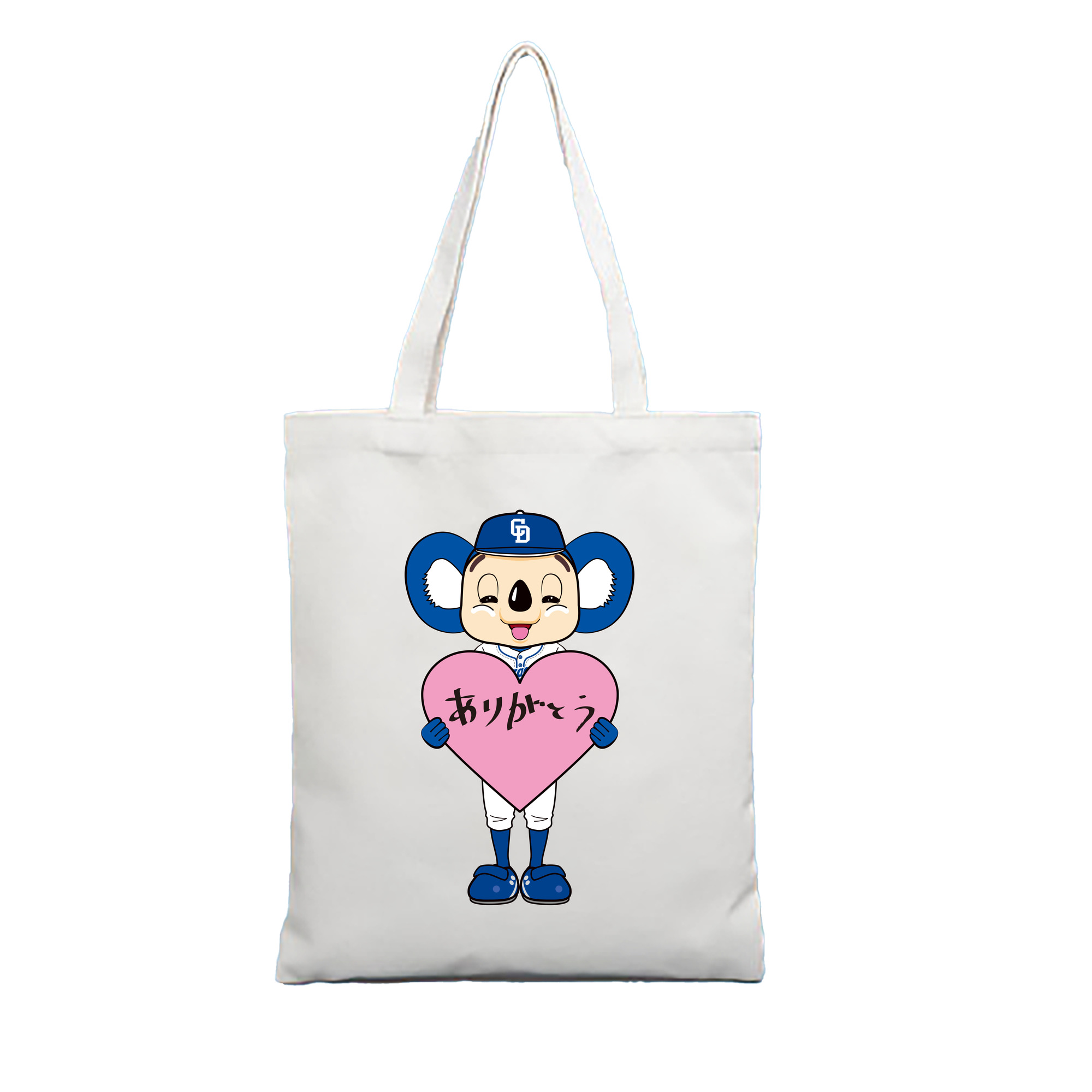 CHUNICHI DRAGONS MASCOT DOALA APPLICATION HEART WRITING Logo - 縦型キャンバス手提げバッグ（トートバッグ） ・ キャンバス素材 ・ ショッピング用 ・ 軽量 丈夫 お手入れ簡単