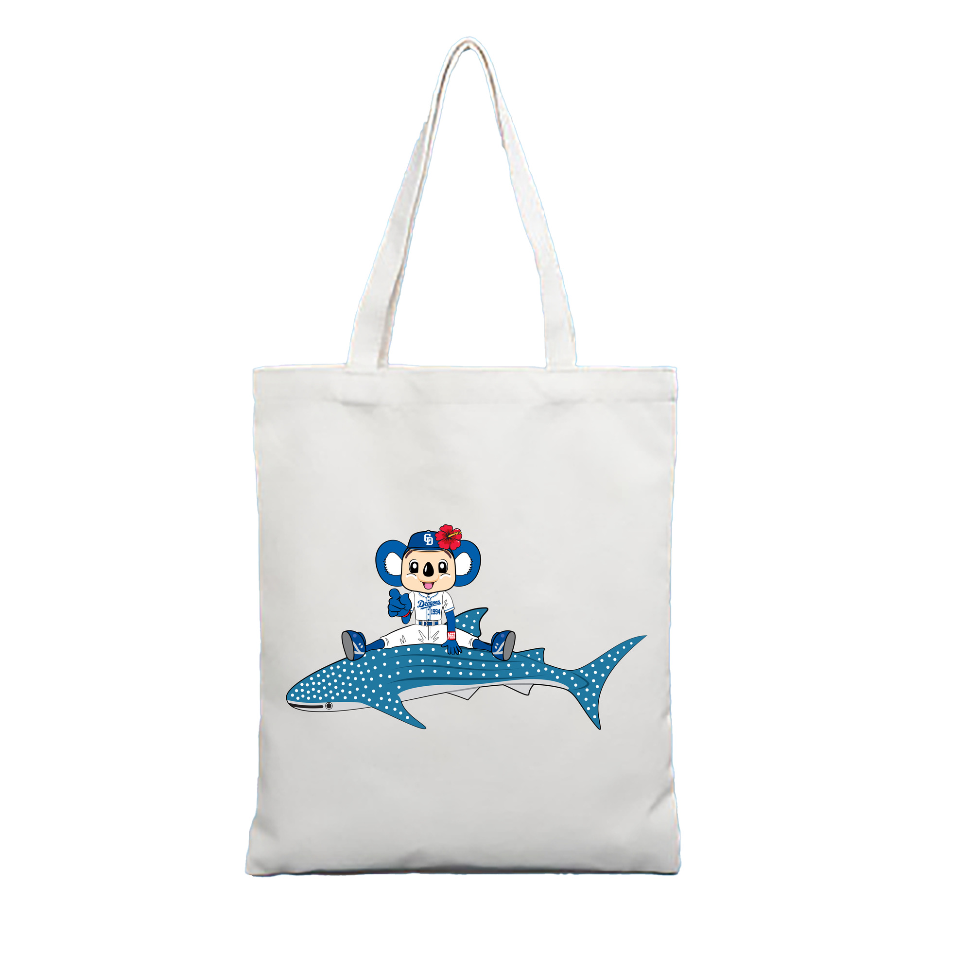CHUNICHI DRAGONS MASCOT DOALA HOME UNIFORM 2018 APPLICATION WHALE SHARK Logo - 縦型キャンバス手提げバッグ（トートバッグ） ・ キャンバス素材 ・ ショッピング用 ・ 軽量 丈夫 お手入れ簡単