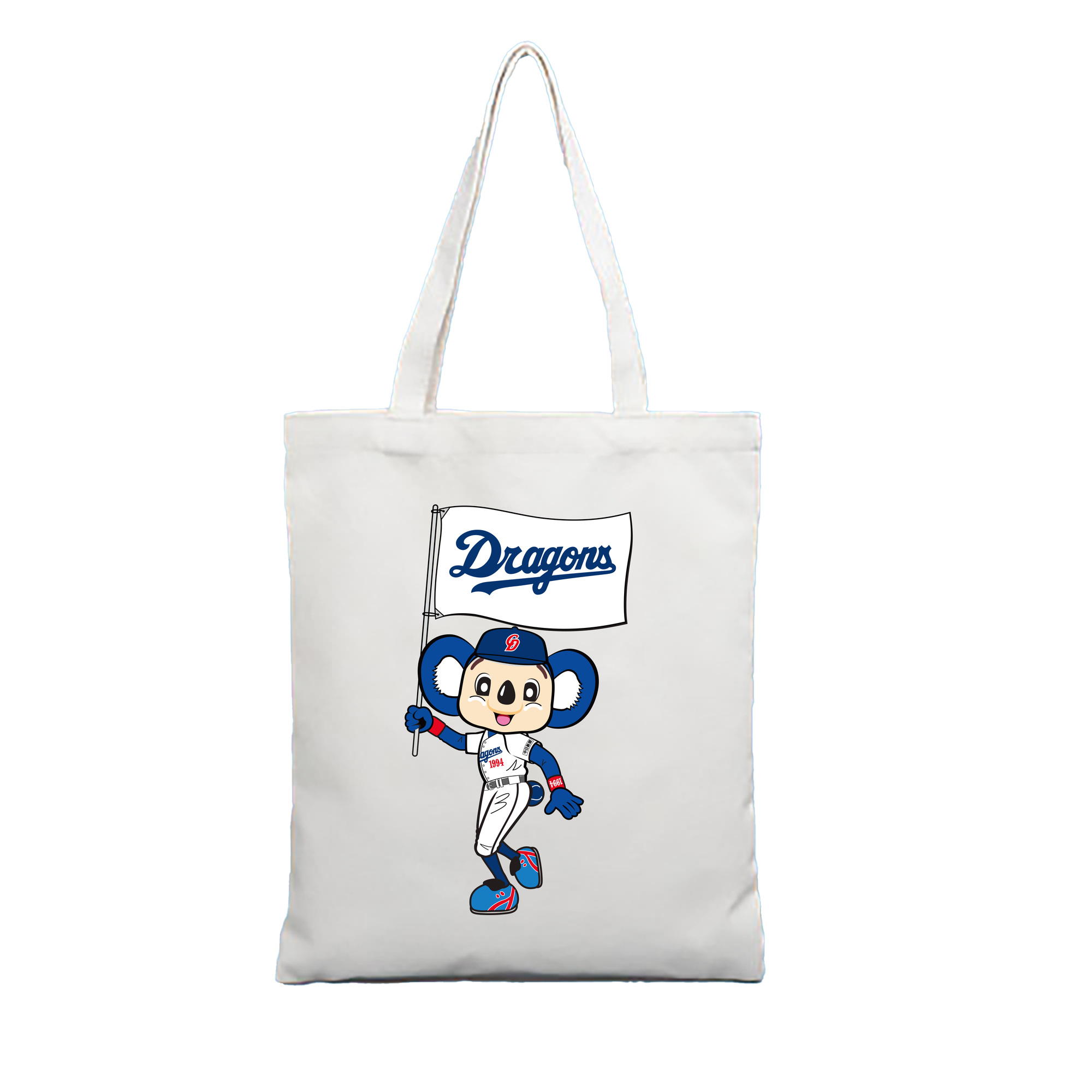 CHUNICHI DRAGONS MASCOT DOALA APPLICATION OLD UNIFORM FLAG Logo - 縦型キャンバス手提げバッグ（トートバッグ） ・ キャンバス素材 ・ ショッピング用 ・ 軽量 丈夫 お手入れ簡単