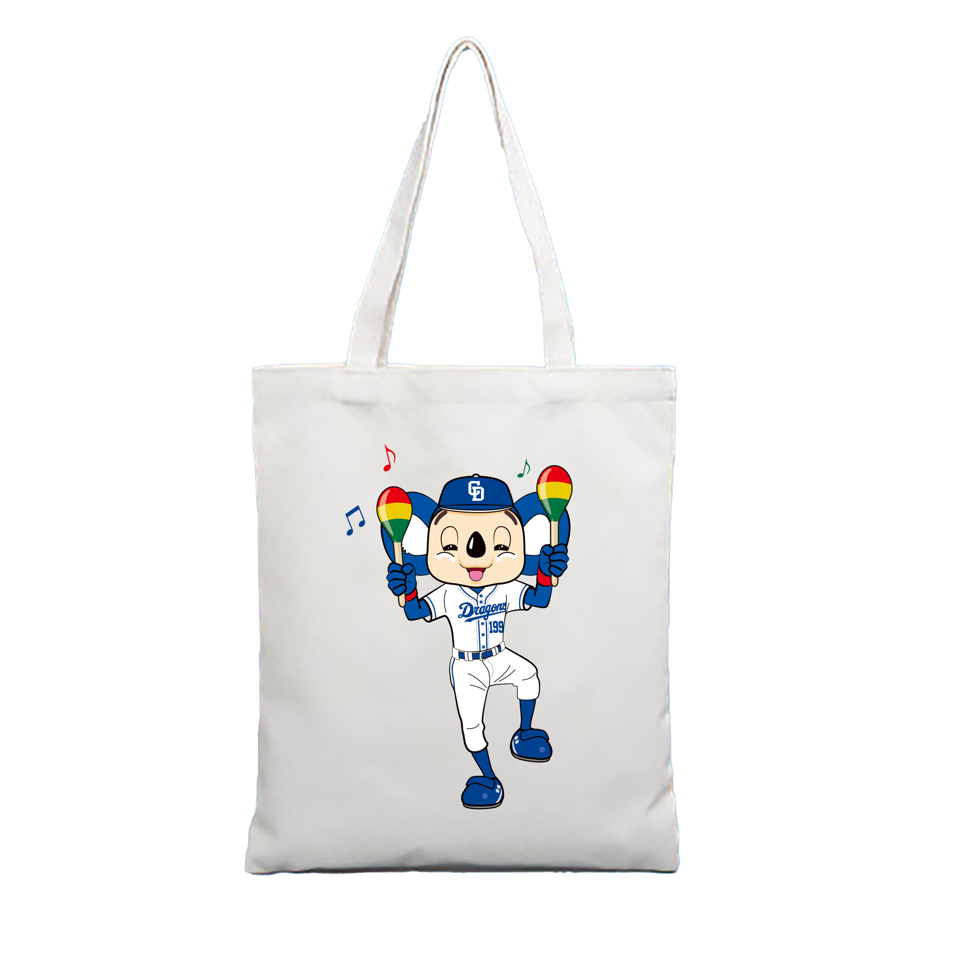 CHUNICHI DRAGONS MASCOT DOALA HOME UNIFORM 2018 APPLICATION GRABBING TOOL DANCE Logo - 縦型キャンバス手提げバッグ（トートバッグ） ・ キャンバス素材 ・ ショッピング用 ・ 軽量 丈夫 お手入れ簡単