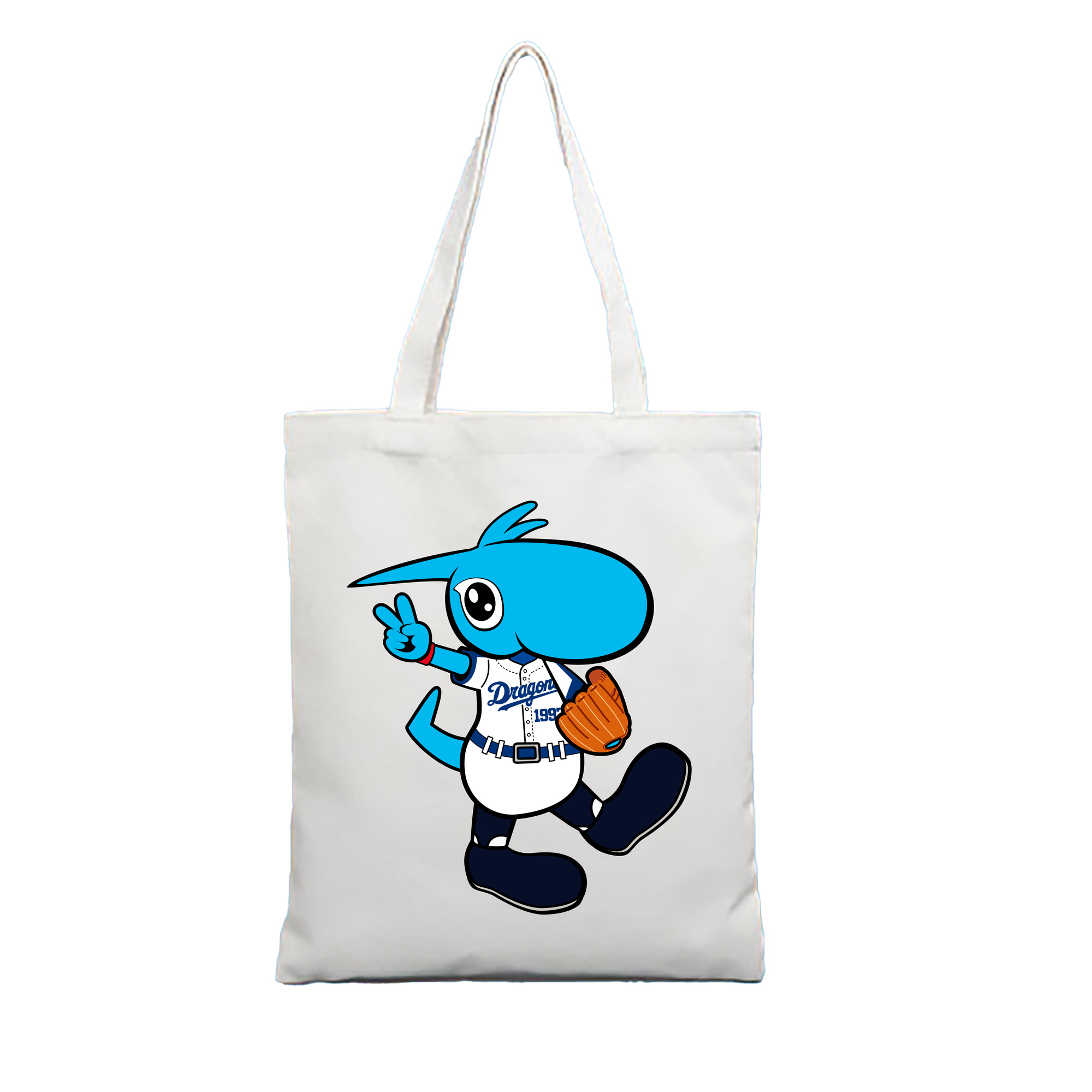 CHUNICHI DRAGONS MASCOT SHAOLON APPLICATION GLOVE Logo - 縦型キャンバス手提げバッグ（トートバッグ） ・ キャンバス素材 ・ ショッピング用 ・ 軽量 丈夫 お手入れ簡単