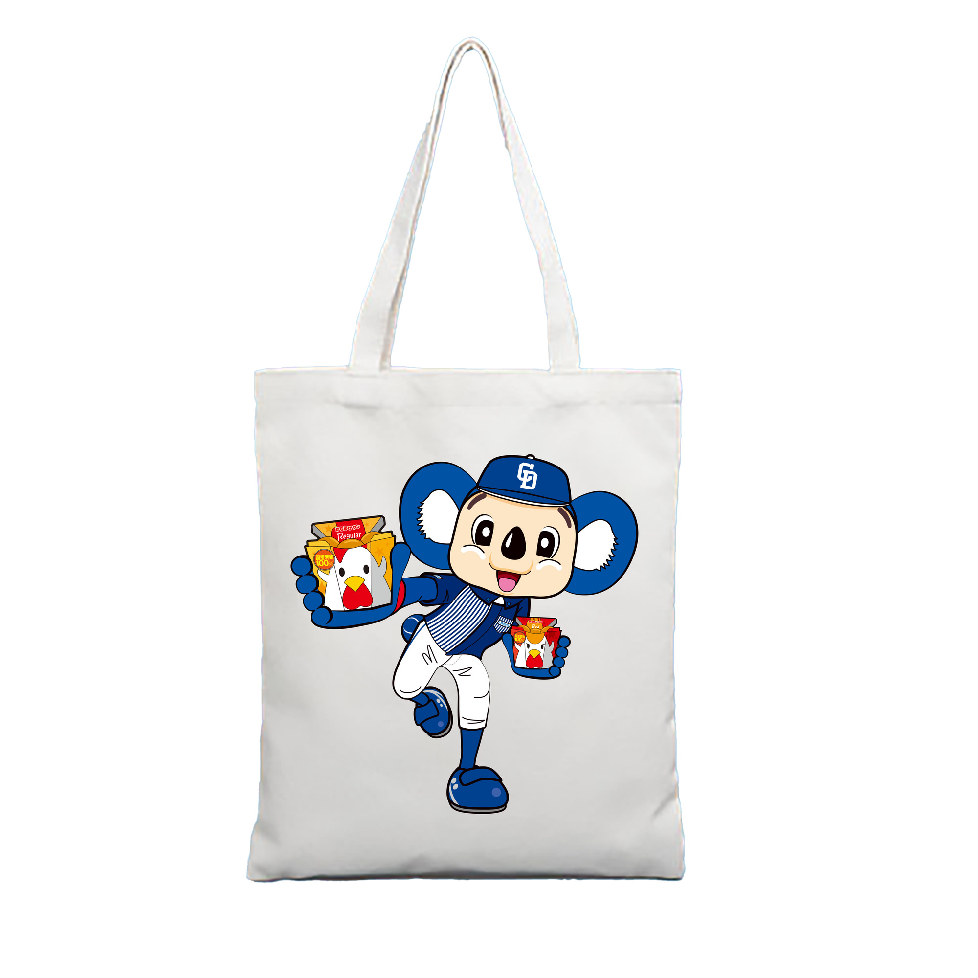 CHUNICHI DRAGONS MASCOT DOALA APPLICATION LOPPI CLERK PRODUCT Logo - 縦型キャンバス手提げバッグ（トートバッグ） ・ キャンバス素材 ・ ショッピング用 ・ 軽量 丈夫 お手入れ簡単