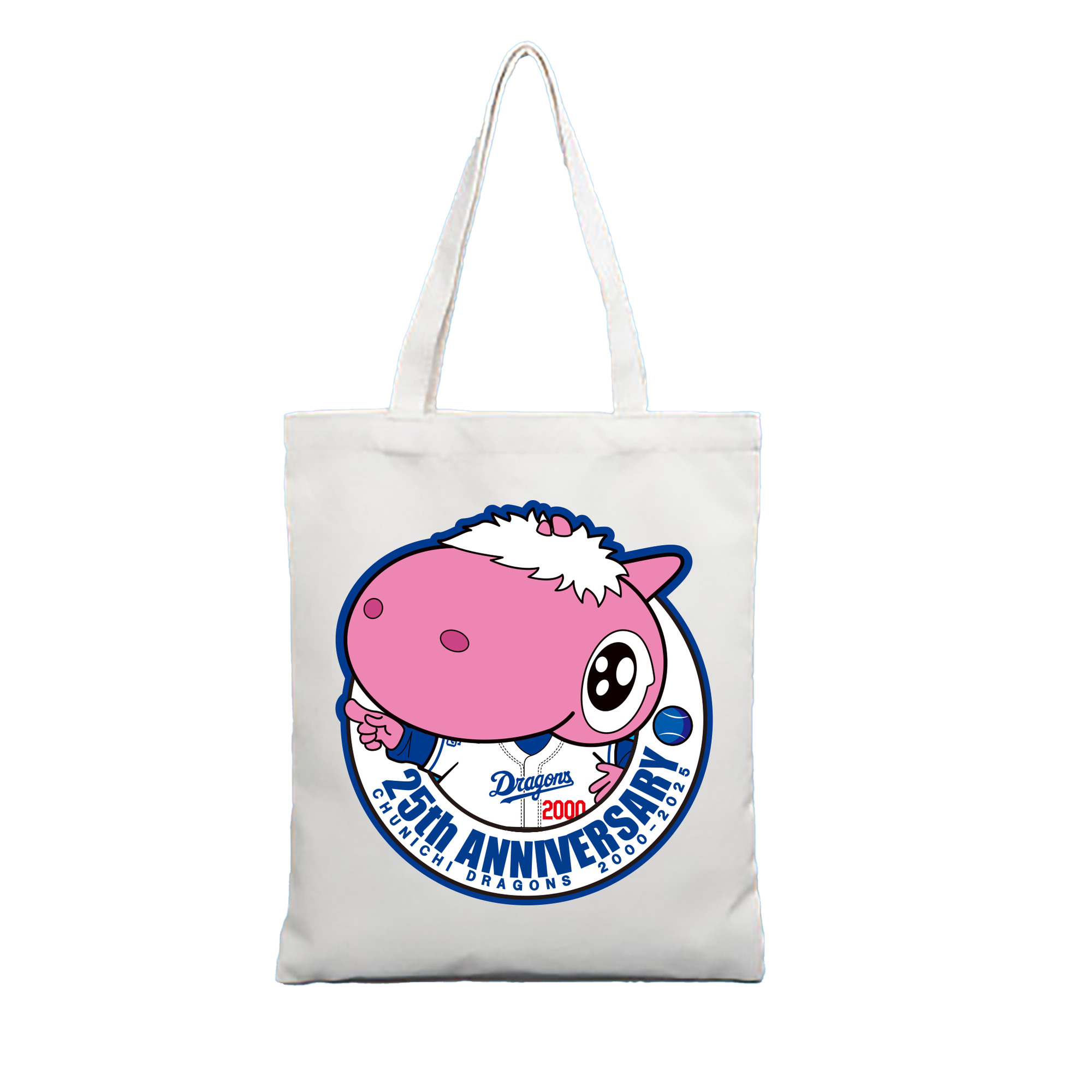 CHUNICHI DRAGONS MASCOT PAOLON 25TH ANNIVERSARY EMBLEM Logo - 縦型キャンバス手提げバッグ（トートバッグ） ・ キャンバス素材 ・ ショッピング用 ・ 軽量 丈夫 お手入れ簡単
