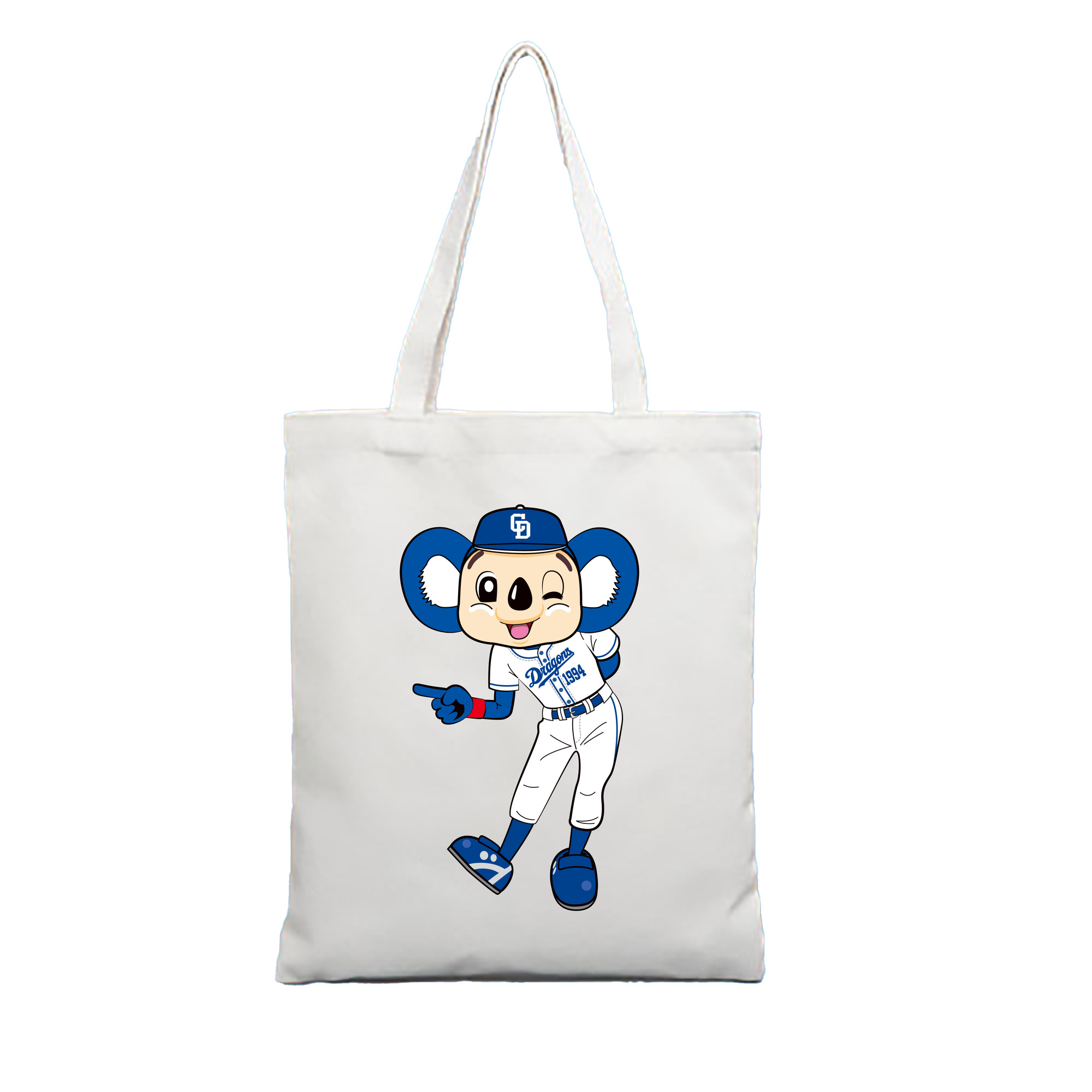 CHUNICHI DRAGONS MASCOT DOALA APPLICATION WINK INDICIATION Logo - 縦型キャンバス手提げバッグ（トートバッグ） ・ キャンバス素材 ・ ショッピング用 ・ 軽量 丈夫 お手入れ簡単