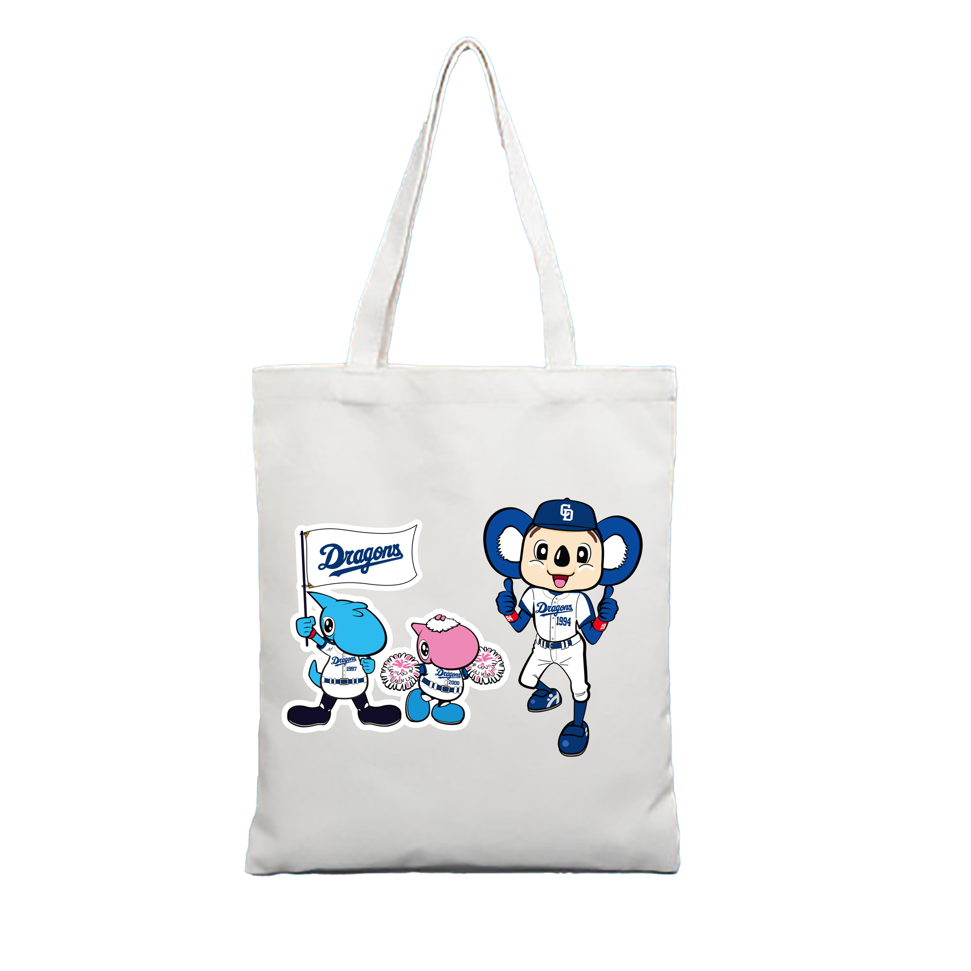 CHUNICHI DRAGONS MASCOT SHAOLON PAOLON DOALA APPLICATION FLAG Logo - 縦型キャンバス手提げバッグ（トートバッグ） ・ キャンバス素材 ・ ショッピング用 ・ 軽量 丈夫 お手入れ簡単