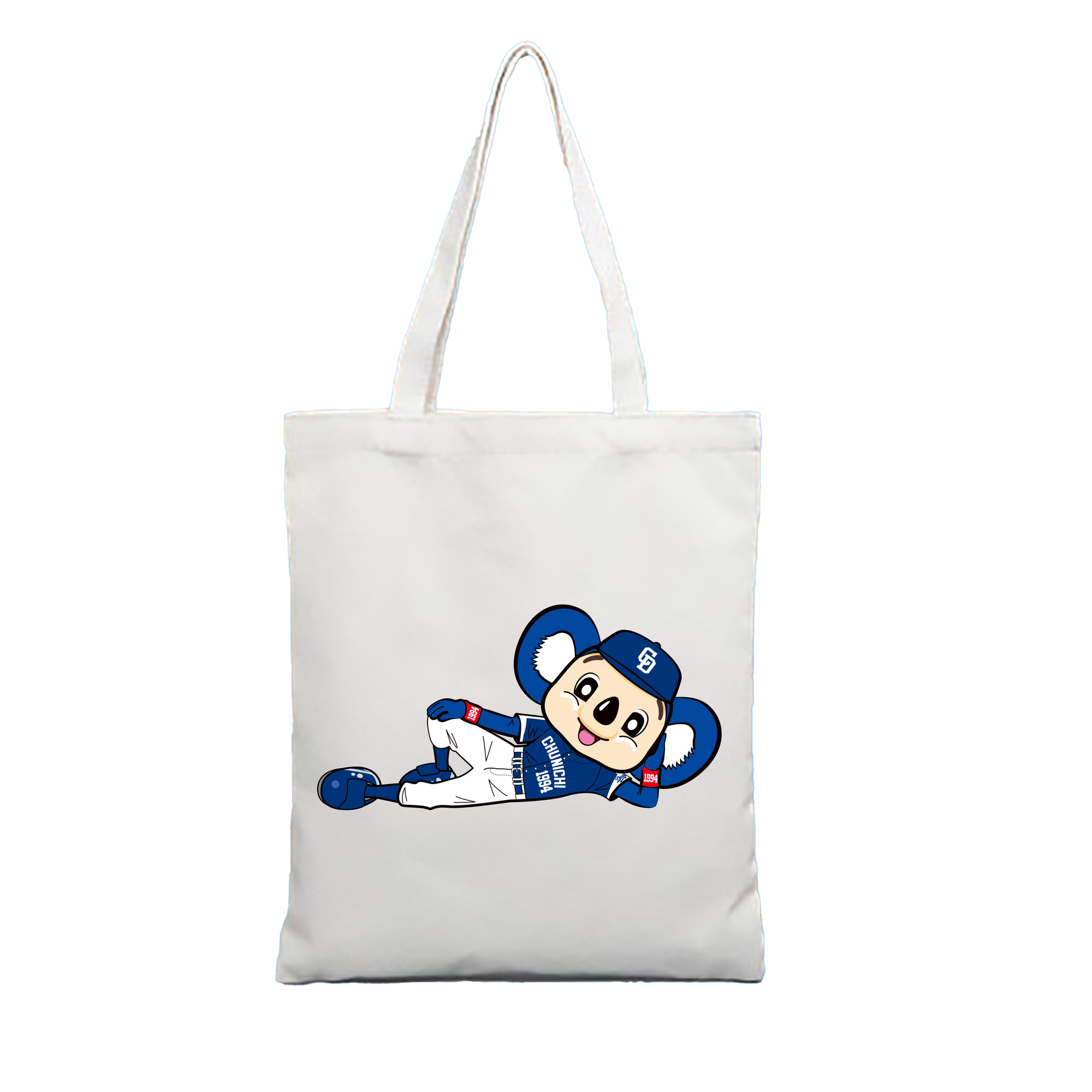 CHUNICHI DRAGONS MASCOT DOALA APPLICATION AWAY UNIFORM Logo - 縦型キャンバス手提げバッグ（トートバッグ） ・ キャンバス素材 ・ ショッピング用 ・ 軽量 丈夫 お手入れ簡単
