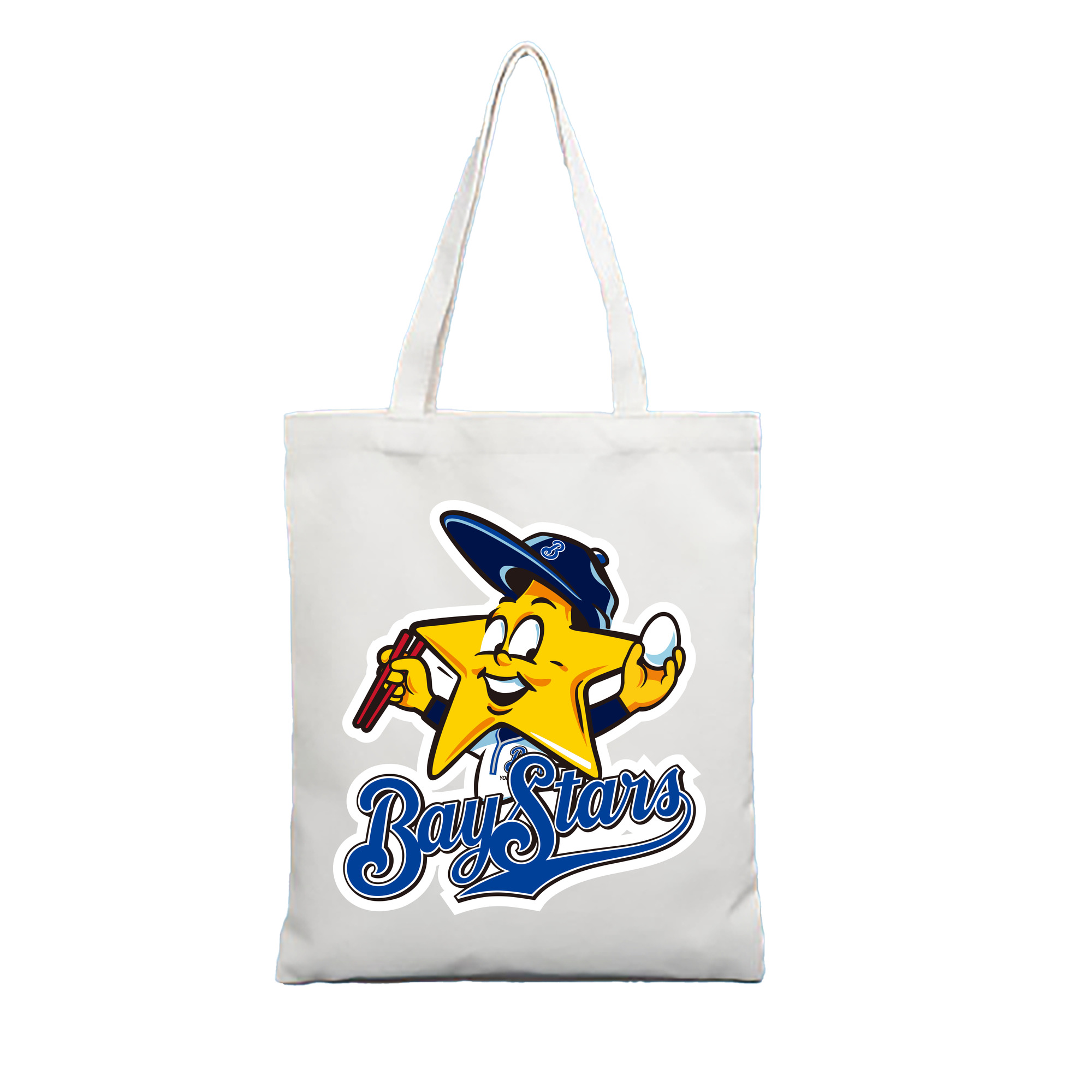 YOKOHAMA BAYSTARS MASCOT HOSSEY EMBLEM APPLICATION EATING EGG Logo - 縦型キャンバス手提げバッグ（トートバッグ） ・ キャンバス素材 ・ ショッピング用 ・ 軽量 丈夫 お手入れ簡単