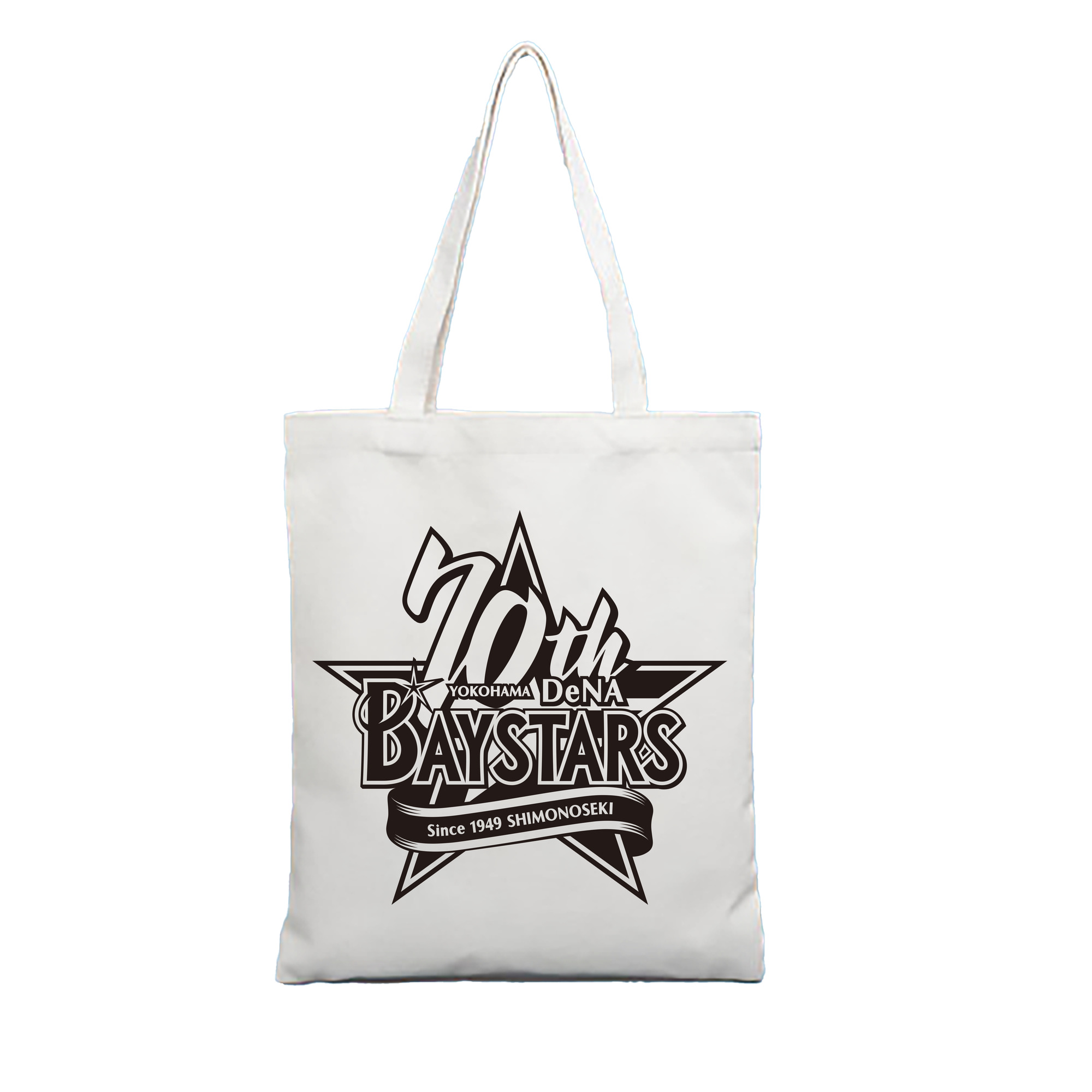 YOKOHAMA DeNA BAYSTARS 70TH ANNIVERSARY Logo - 縦型キャンバス手提げバッグ（トートバッグ） ・ キャンバス素材 ・ ショッピング用 ・ 軽量 丈夫 お手入れ簡単