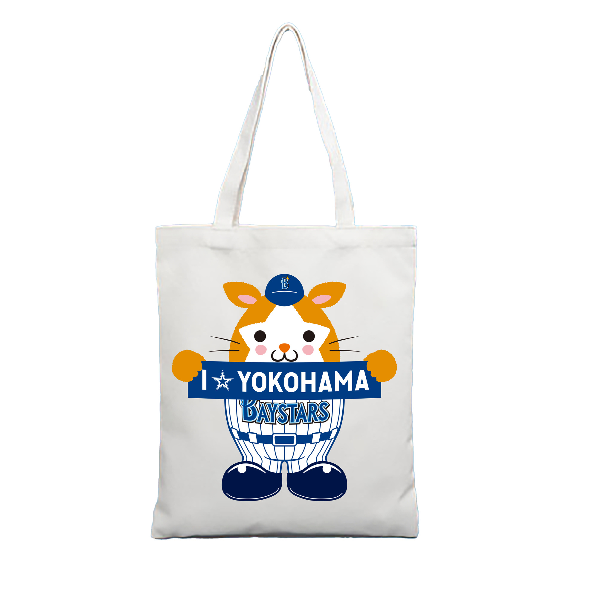 YOKOHAMA DeNA BAYSTARS MASCOT DB.STARMAN APPLICATION I☆YOKOHAMA Logo - 縦型キャンバス手提げバッグ（トートバッグ） ・ キャンバス素材 ・ ショッピング用 ・ 軽量 丈夫 お手入れ簡単
