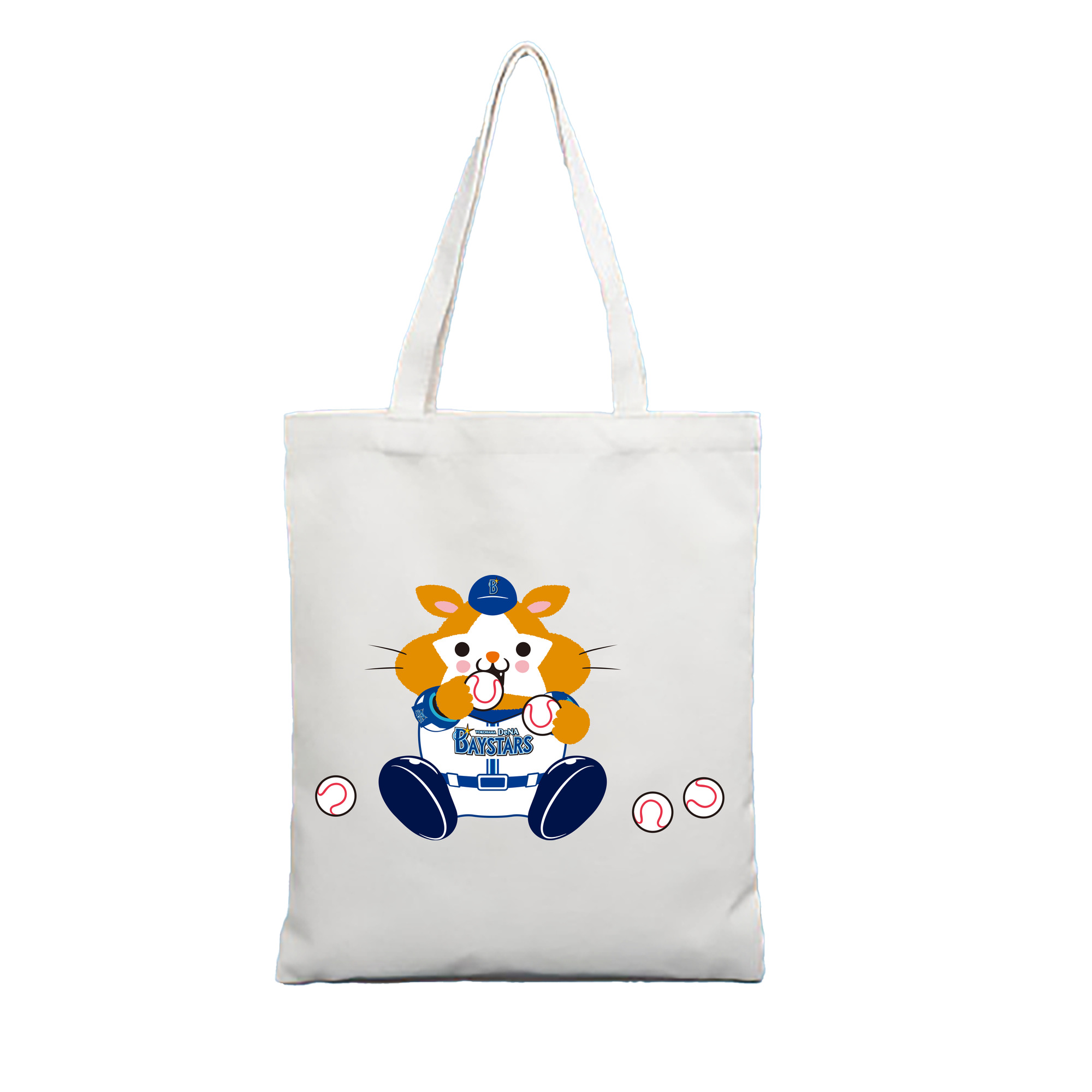 YOKOHAMA DeNA BAYSTARS MASCOT DB.STARMAN 2023 HOME UNIFORM APPLICATION EAT BALLS Logo - 縦型キャンバス手提げバッグ（トートバッグ） ・ キャンバス素材 ・ ショッピング用 ・ 軽量 丈夫 お手入れ簡単