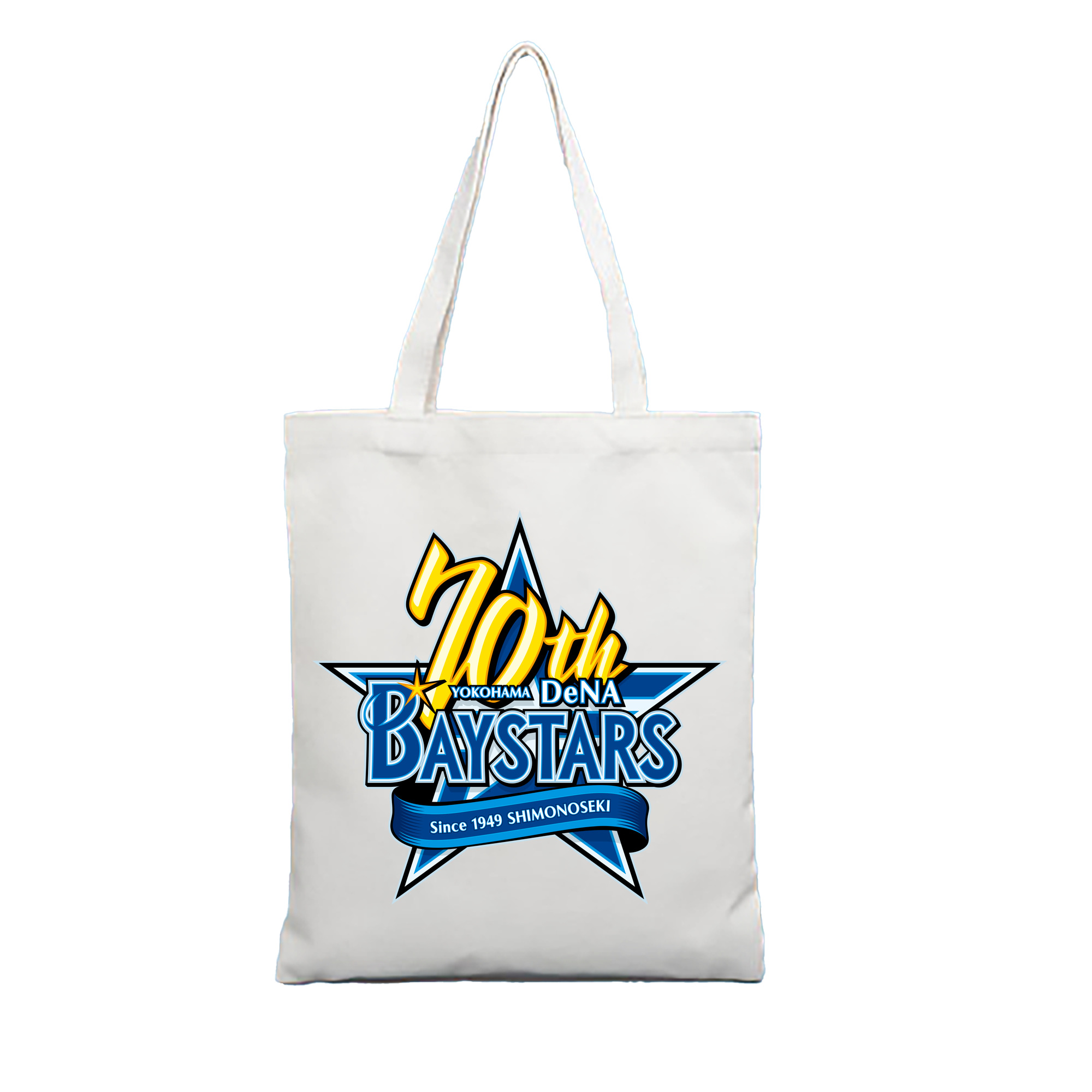 YOKOHAMA DeNA BAYSTARS 70TH ANNIVERSARY ORIGINAL EMBLEM Logo - 縦型キャンバス手提げバッグ（トートバッグ） ・ キャンバス素材 ・ ショッピング用 ・ 軽量 丈夫 お手入れ簡単