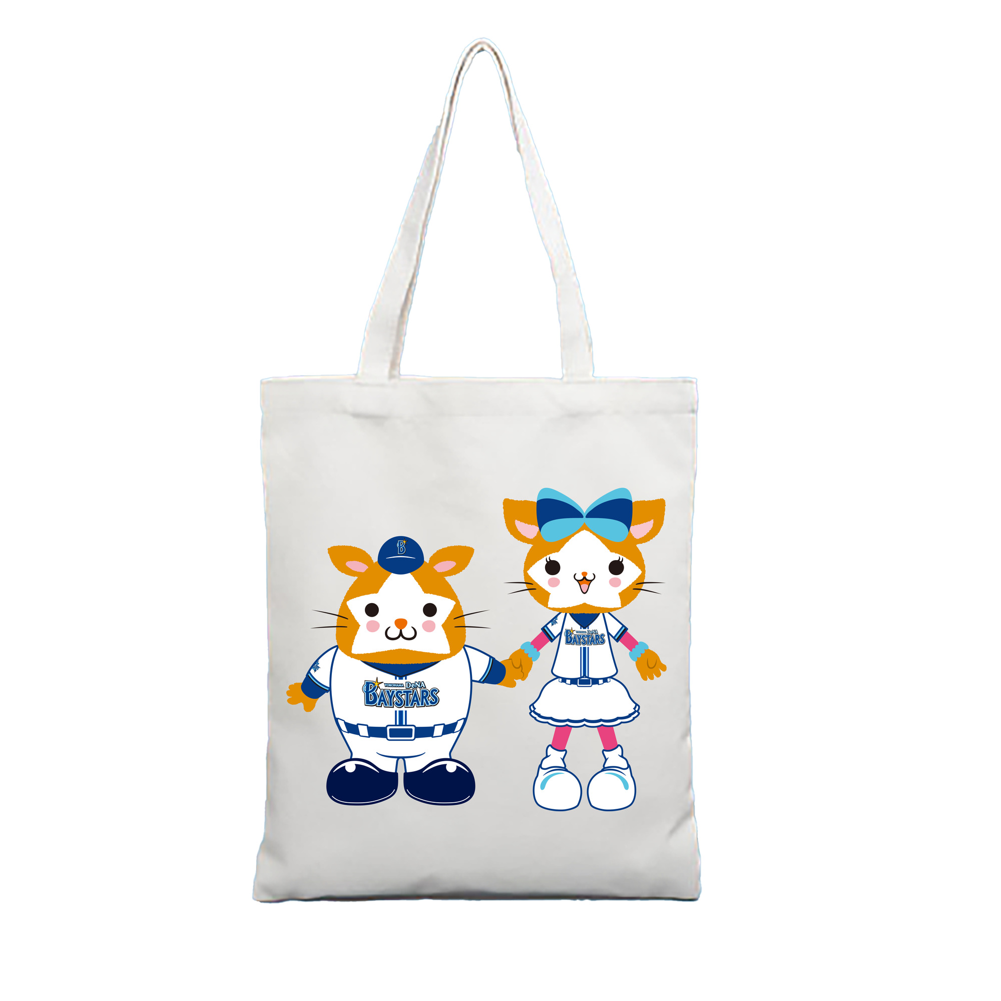 YOKOHAMA DeNA BAYSTARS MASCOT DB.STARMAN DB.KIRARA 2023 HOME UNIFORM HAND-IN-HAND Logo - 縦型キャンバス手提げバッグ（トートバッグ） ・ キャンバス素材 ・ ショッピング用 ・ 軽量 丈夫 お手入れ簡単