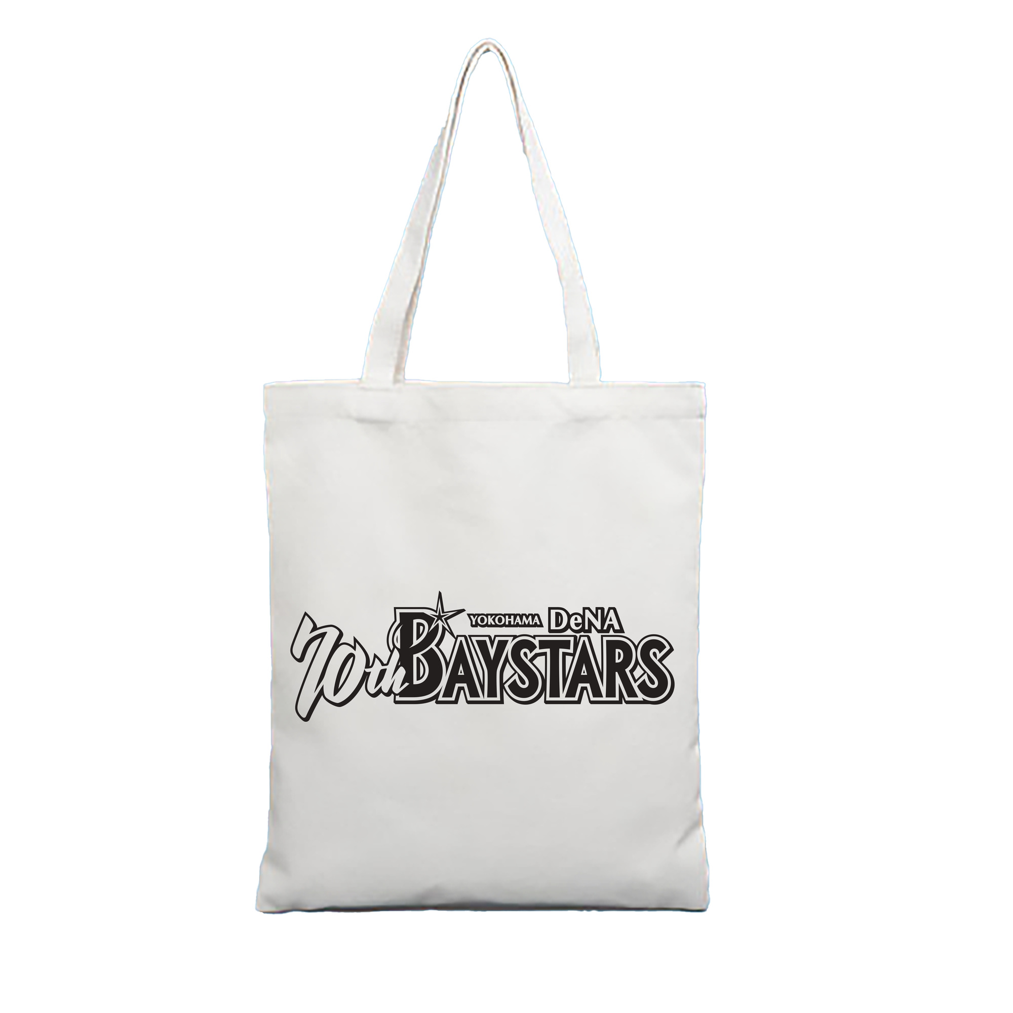YOKOHAMA DeNA BAYSTARS 70TH ANNIVERSARY WORDMARK Logo - 縦型キャンバス手提げバッグ（トートバッグ） ・ キャンバス素材 ・ ショッピング用 ・ 軽量 丈夫 お手入れ簡単
