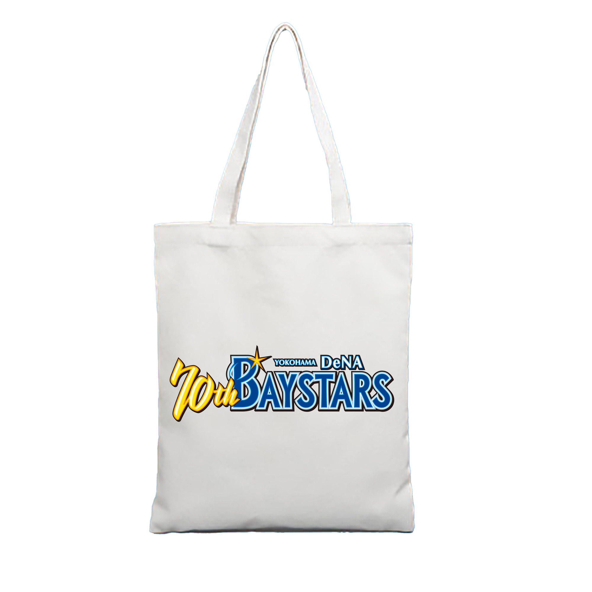YOKOHAMA DeNA BAYSTARS 70TH ANNIVERSARY WORDMARK - 縦型キャンバス手提げバッグ（トートバッグ） ・ キャンバス素材 ・ ショッピング用 ・ 軽量 丈夫 お手入れ簡単