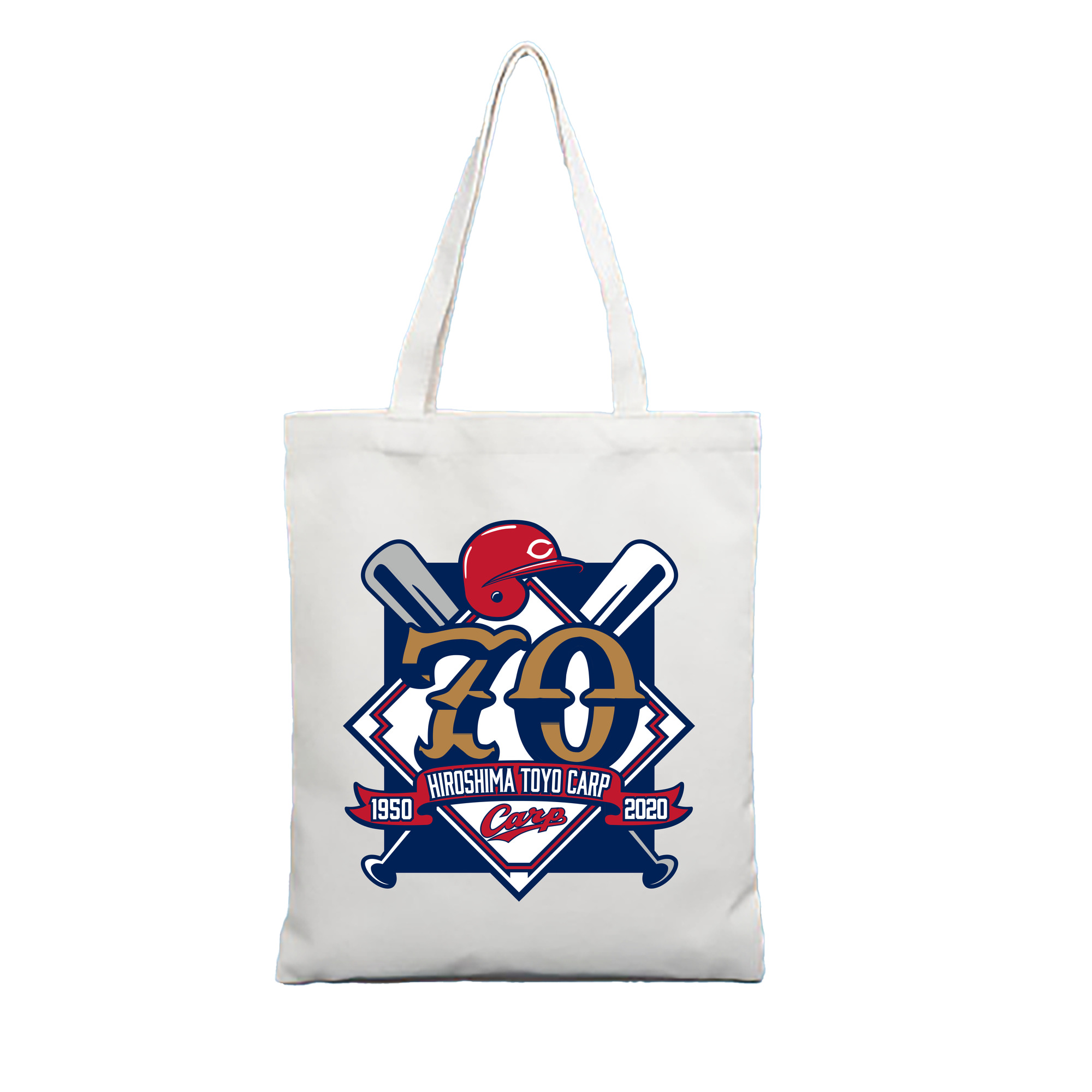HIROSHIMA TOYO CARP 70TH ANNIVERSARY Logo - 縦型キャンバス手提げバッグ（トートバッグ） ・ キャンバス素材 ・ ショッピング用 ・ 軽量 丈夫 お手入れ簡単