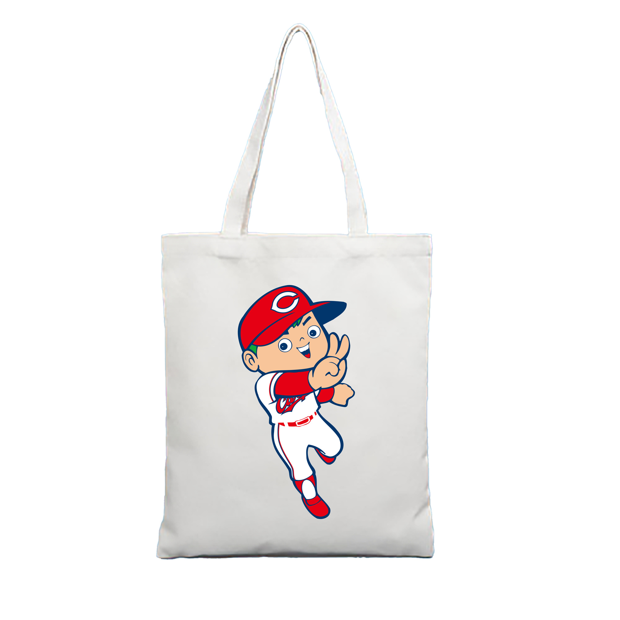 HIROSHIMA TOYO CARP MASCOT APPLICATION THROW Logo - 縦型キャンバス手提げバッグ（トートバッグ） ・ キャンバス素材 ・ ショッピング用 ・ 軽量 丈夫 お手入れ簡単
