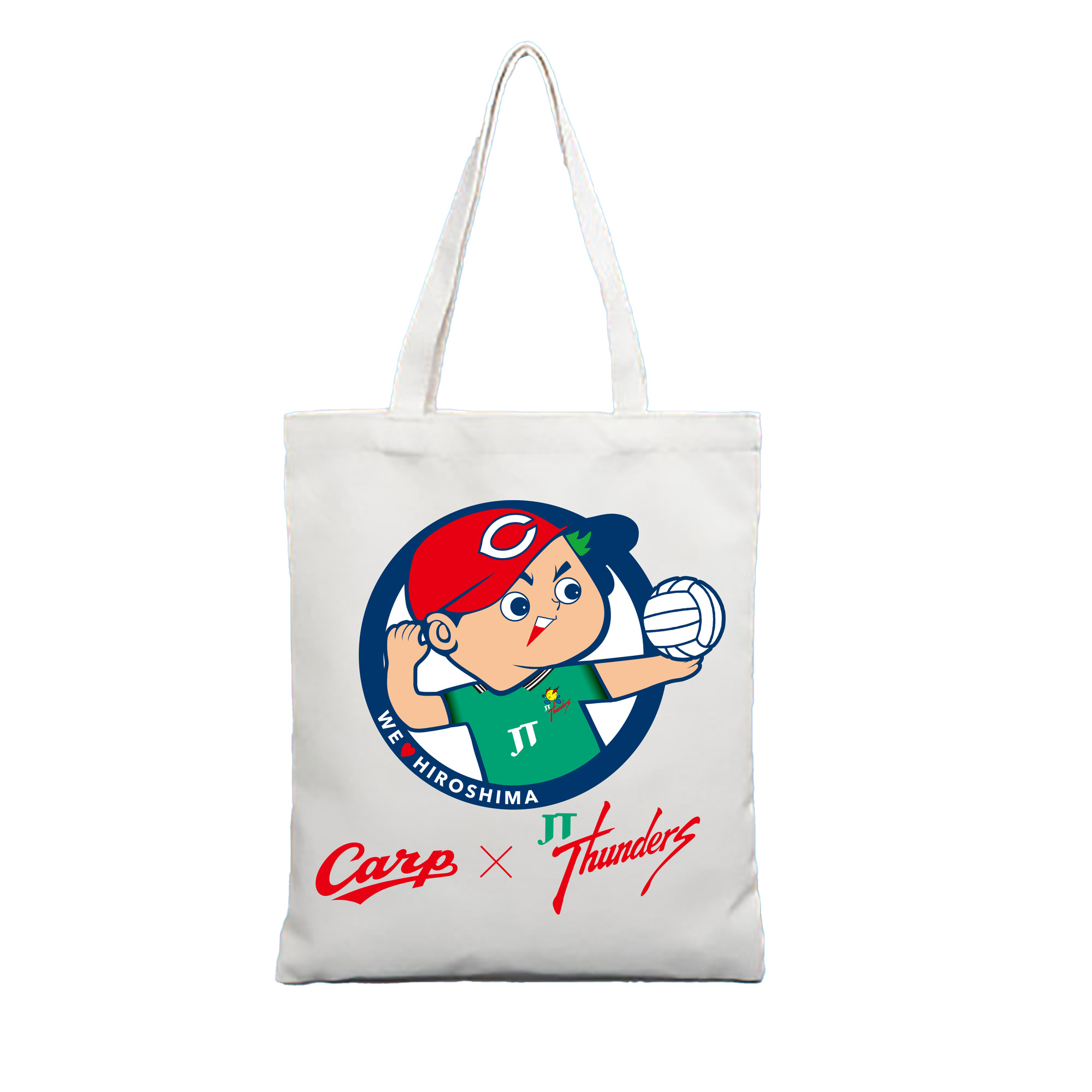 HIROSHIMA TOYO CARP MASCOT CARP BOYA EMBLEM APPLICATION JT THUNDERS Logo - 縦型キャンバス手提げバッグ（トートバッグ） ・ キャンバス素材 ・ ショッピング用 ・ 軽量 丈夫 お手入れ簡単