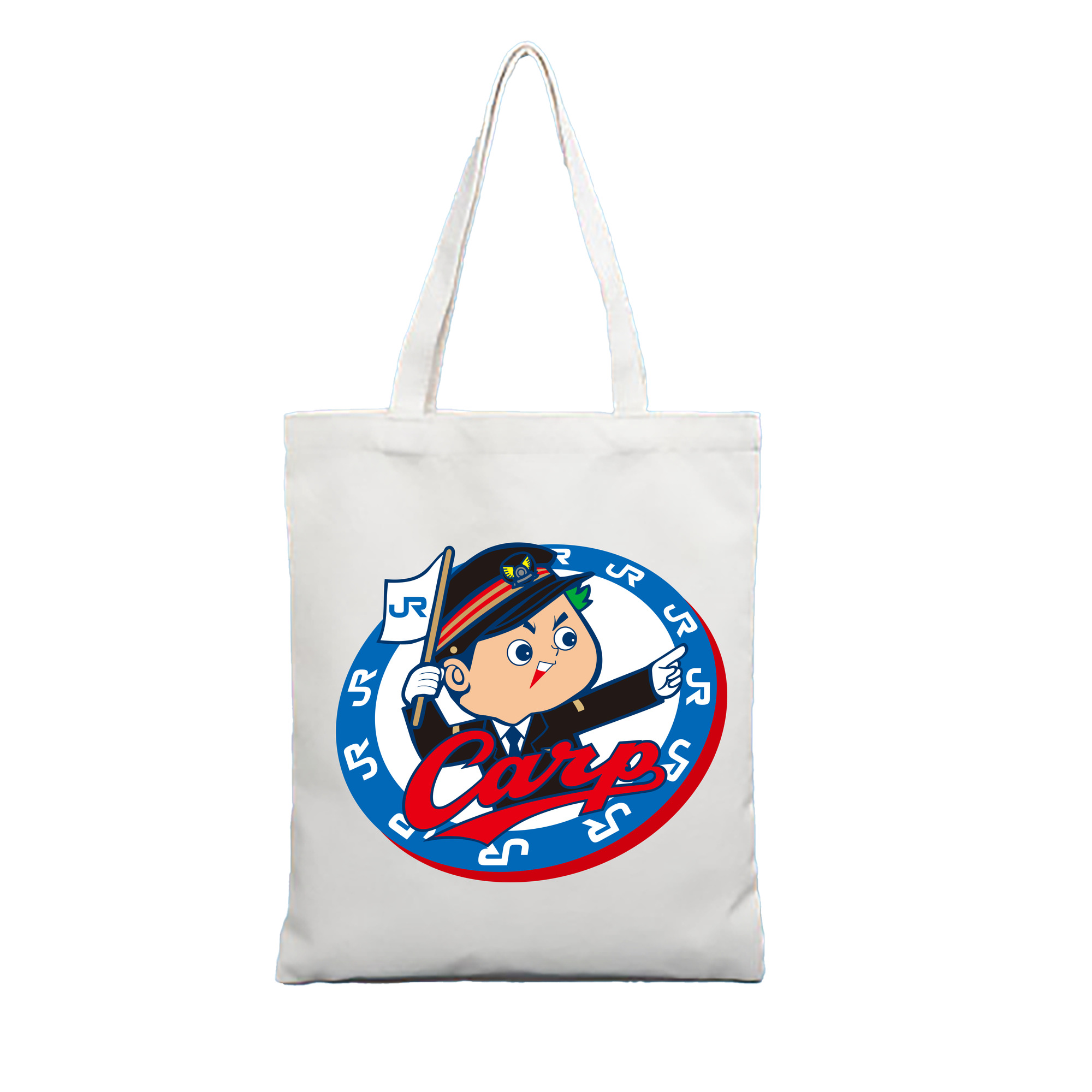 HIROSHIMA TOYO CARP MASCOT JR Logo - 縦型キャンバス手提げバッグ（トートバッグ） ・ キャンバス素材 ・ ショッピング用 ・ 軽量 丈夫 お手入れ簡単