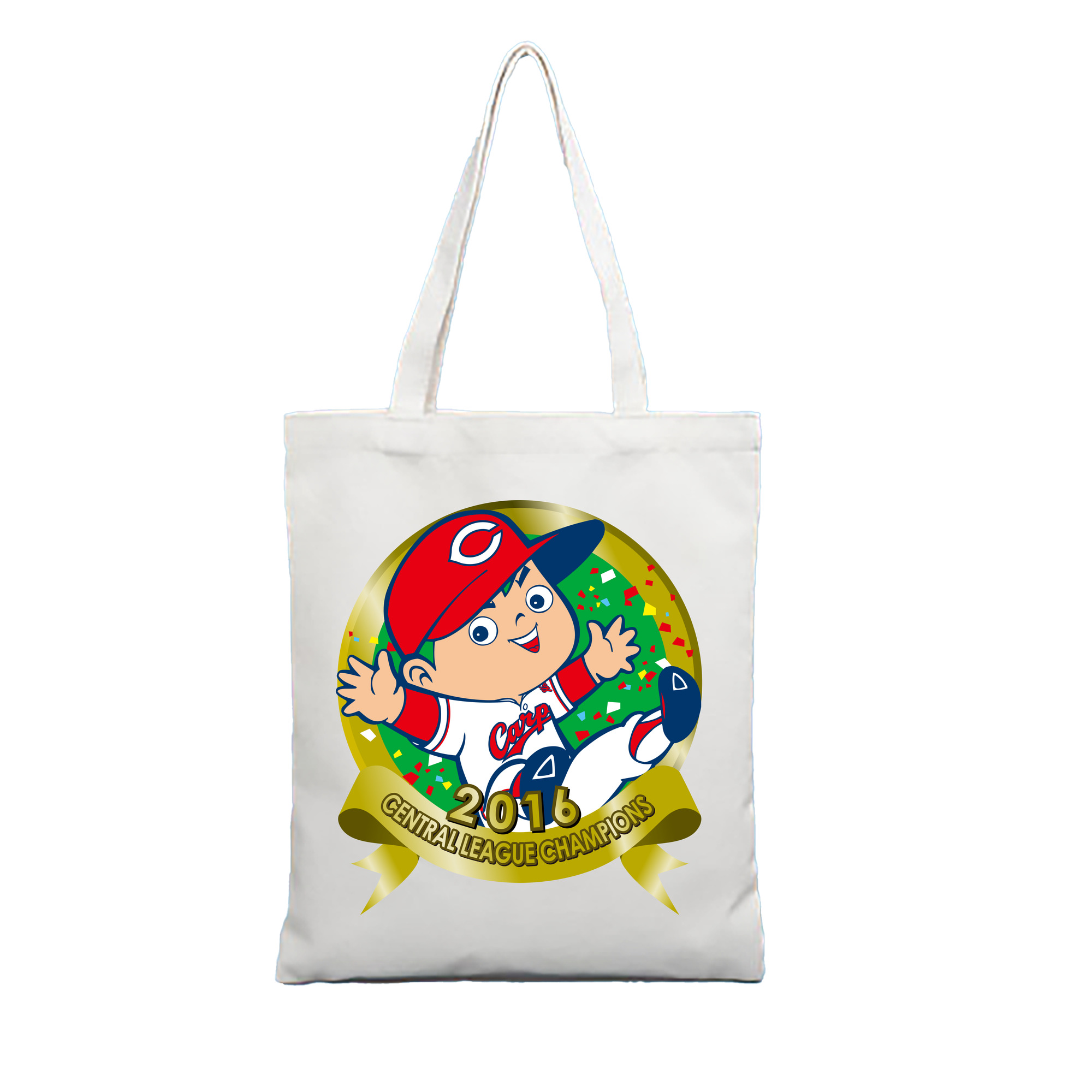 HIROSHIMA TOYO CARP MASCOT CARP BOYA CENTRAL LEAGUE CHAMPIONS 2016 Logo - 縦型キャンバス手提げバッグ（トートバッグ） ・ キャンバス素材 ・ ショッピング用 ・ 軽量 丈夫 お手入れ簡単