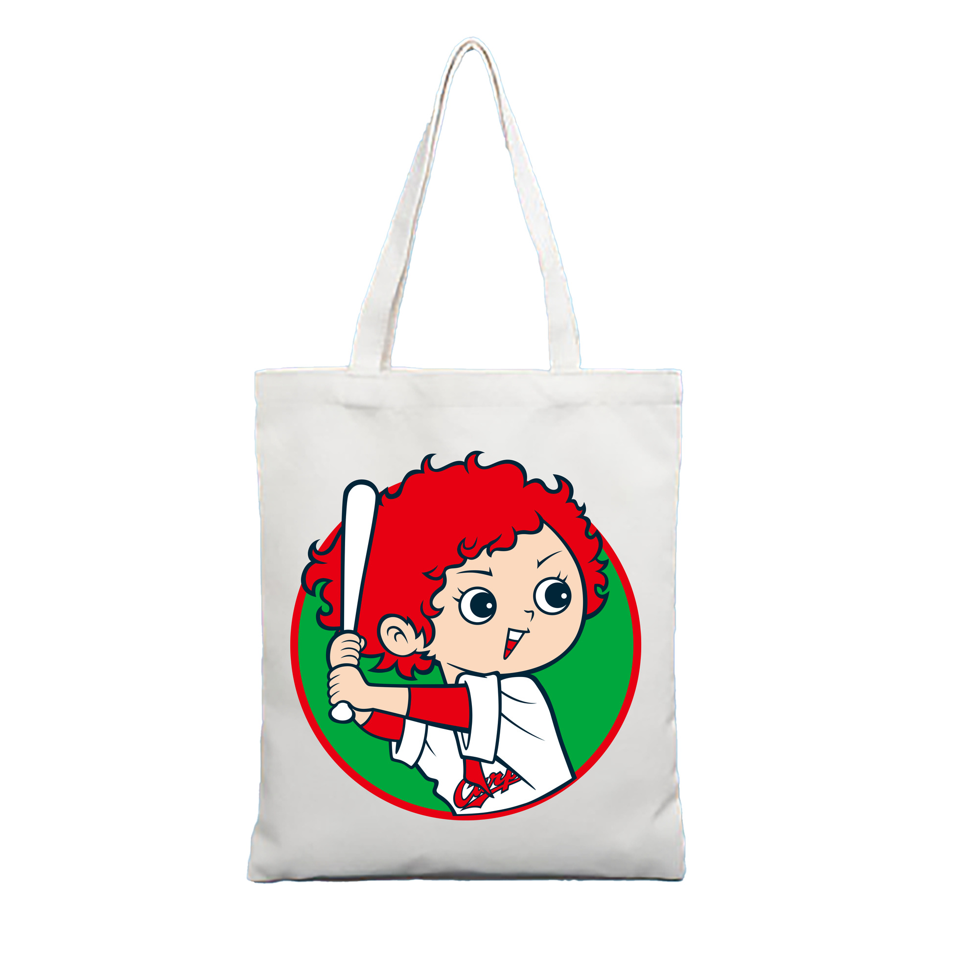 HIROSHIMA TOYO CARP MASCOT APPLICATION CARP BOYA WOMAN Logo - 縦型キャンバス手提げバッグ（トートバッグ） ・ キャンバス素材 ・ ショッピング用 ・ 軽量 丈夫 お手入れ簡単
