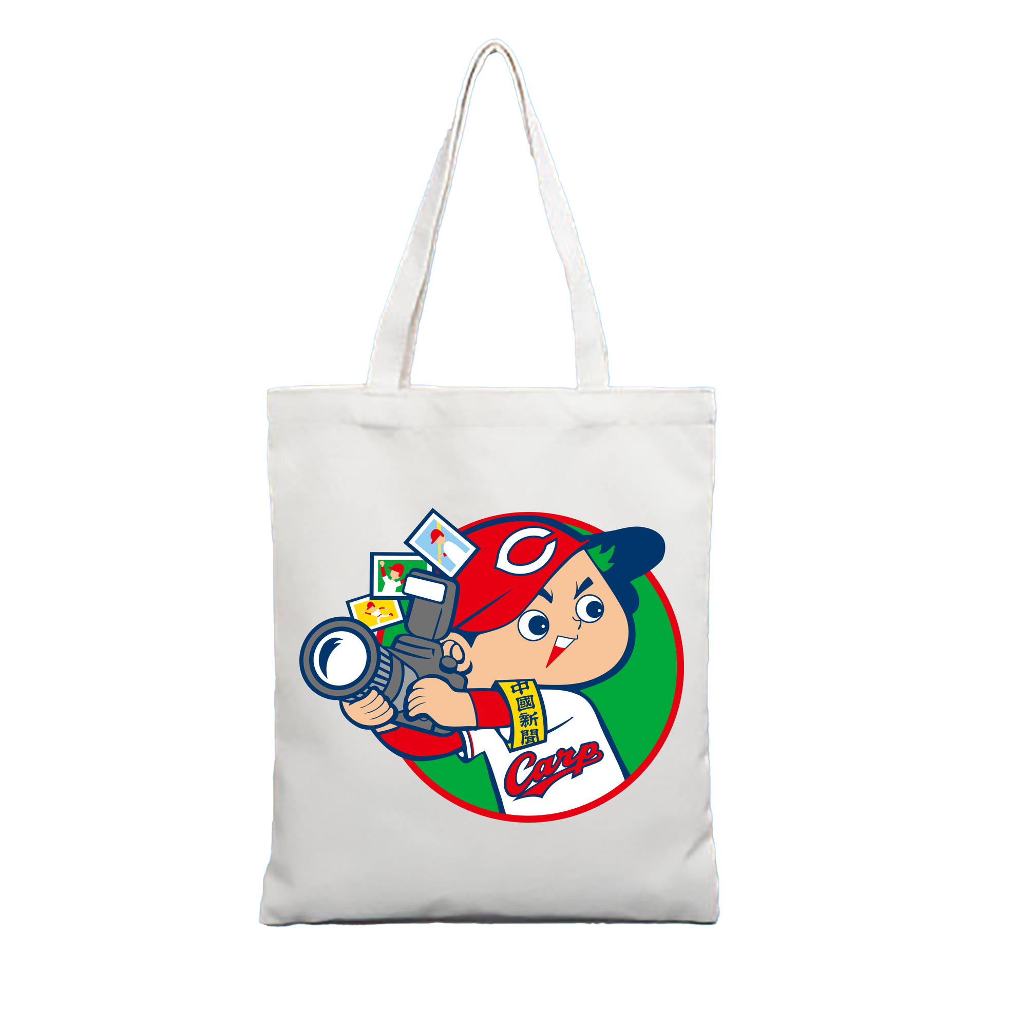 HIROSHIMA TOYO CARP CARP BOYA EMBLEM APPLICATION CAMERA Logo - 縦型キャンバス手提げバッグ（トートバッグ） ・ キャンバス素材 ・ ショッピング用 ・ 軽量 丈夫 お手入れ簡単