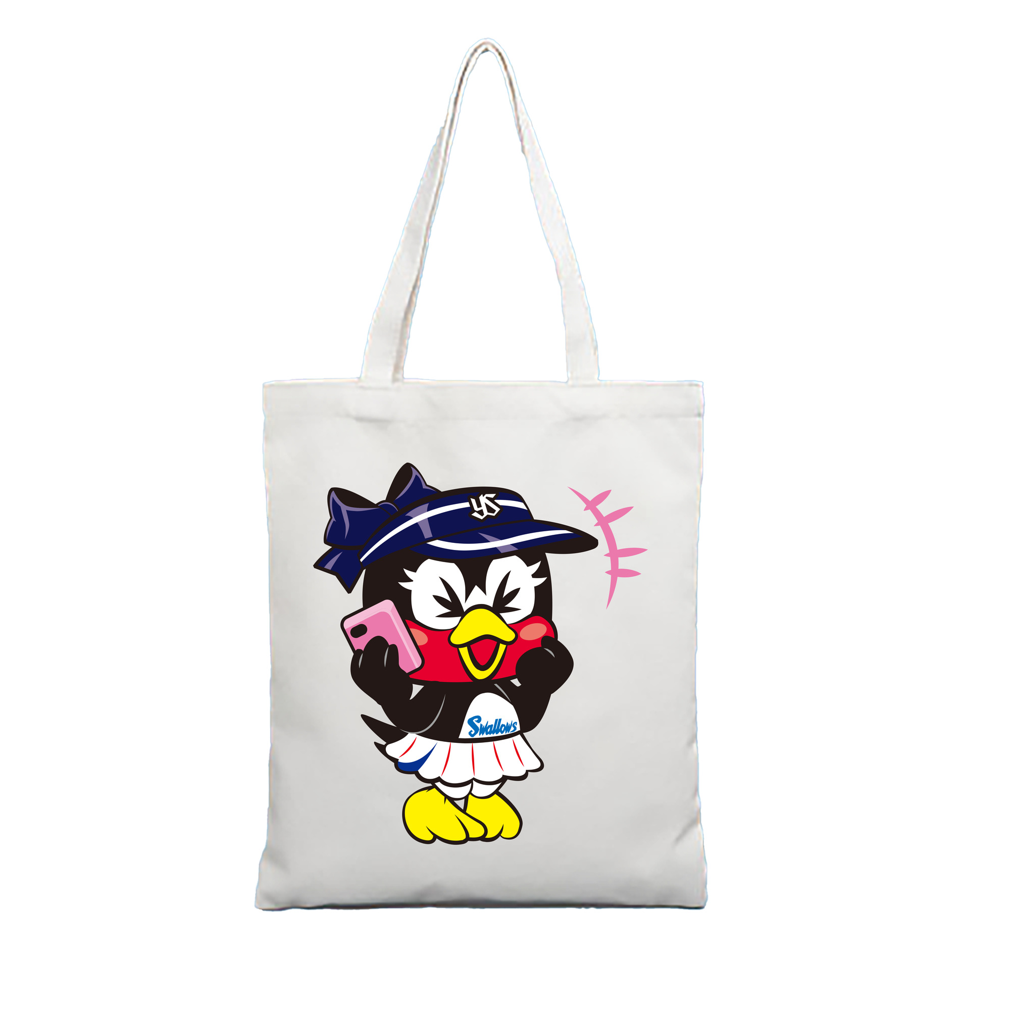 TOKYO YAKULT SWALLOWS MASCOT TSUBAMI APPLICATION SURPRISED Logo - 縦型キャンバス手提げバッグ（トートバッグ） ・ キャンバス素材 ・ ショッピング用 ・ 軽量 丈夫 お手入れ簡単