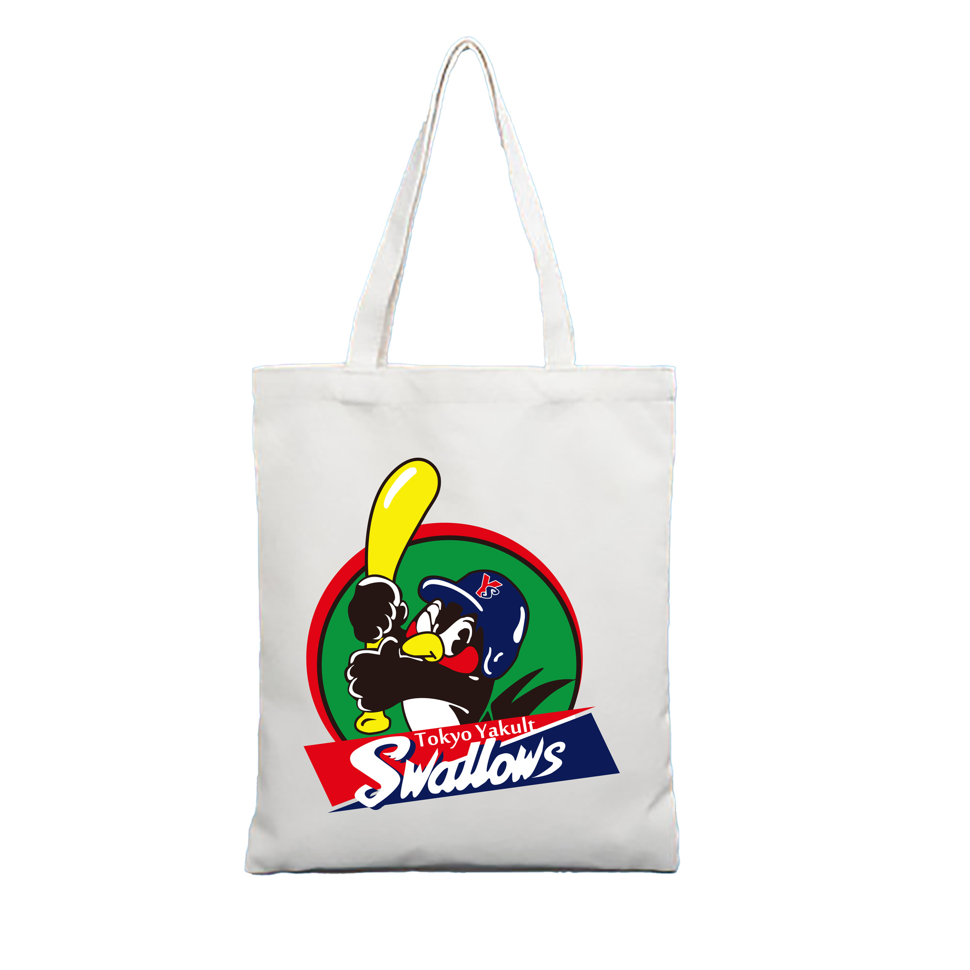 TOKYO YAKULT SWALLOWS EMBLEM APPLICATION BACKGROUND COLOR Logo - 縦型キャンバス手提げバッグ（トートバッグ） ・ キャンバス素材 ・ ショッピング用 ・ 軽量 丈夫 お手入れ簡単