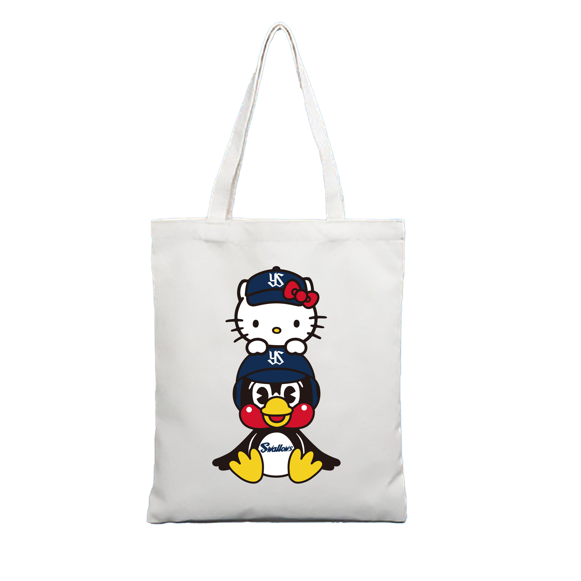 TOKYO YAKULT SWALLOWS MASCOT TSUBAKURO HELLO KITTY Logo - 縦型キャンバス手提げバッグ（トートバッグ） ・ キャンバス素材 ・ ショッピング用 ・ 軽量 丈夫 お手入れ簡単