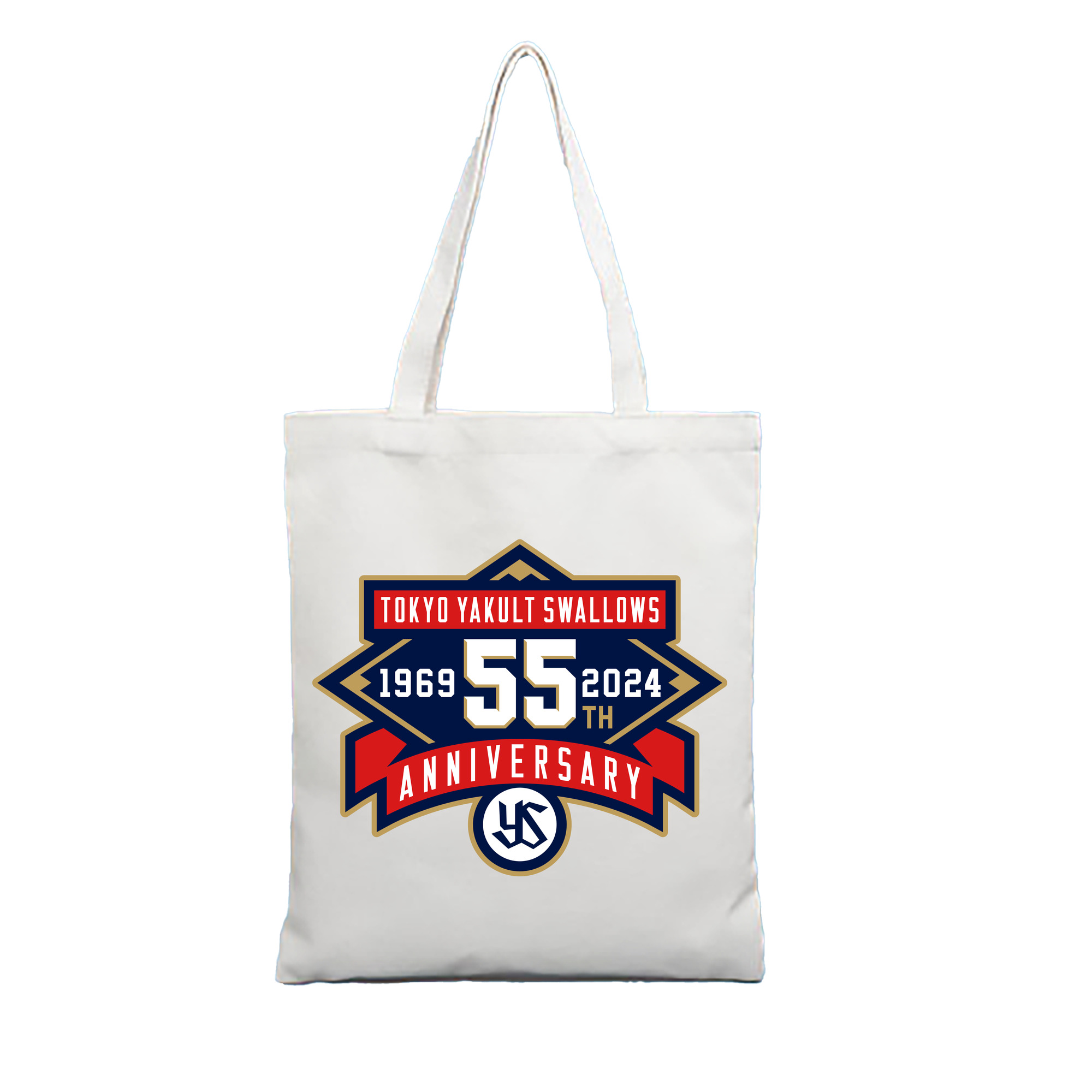 TOKYO YAKULT SWALLOWS 55TH ANNIVERSARY EMBLEM Logo - 縦型キャンバス手提げバッグ（トートバッグ） ・ キャンバス素材 ・ ショッピング用 ・ 軽量 丈夫 お手入れ簡単