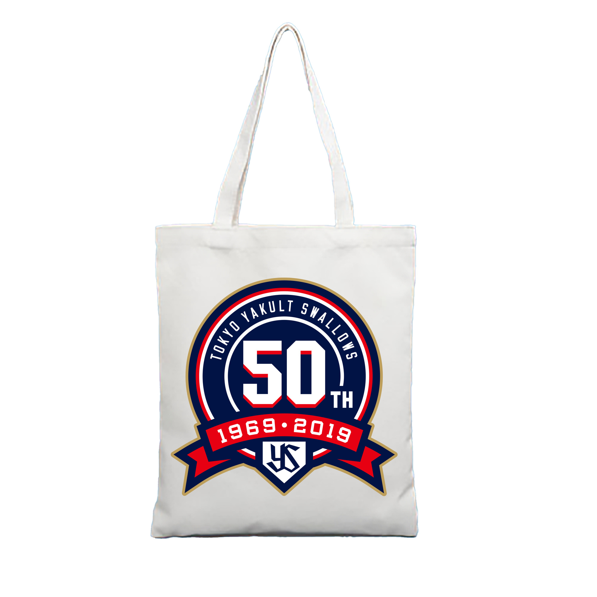 TOKYO YAKULT SWALLOWS 50TH ANNIVERSARY EMBLEM Logo - 縦型キャンバス手提げバッグ（トートバッグ） ・ キャンバス素材 ・ ショッピング用 ・ 軽量 丈夫 お手入れ簡単