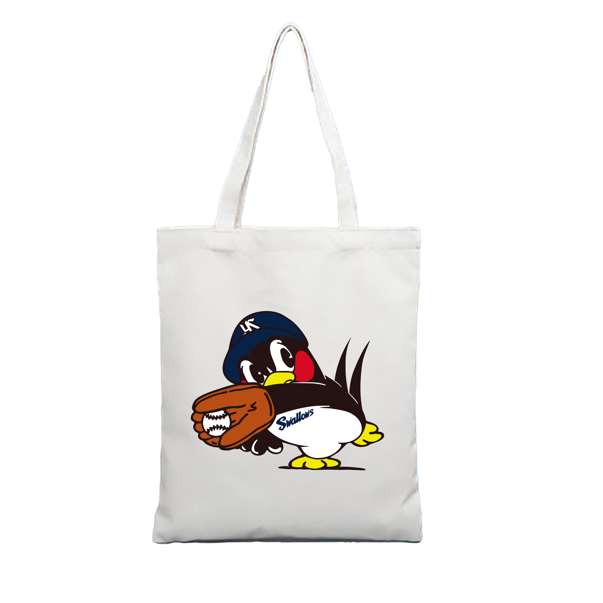 TOKYO YAKULT SWALLOWS MASCOT TSUBAKURO APPLICATION CATCHING - 縦型キャンバス手提げバッグ（トートバッグ） ・ キャンバス素材 ・ ショッピング用 ・ 軽量 丈夫 お手入れ簡単