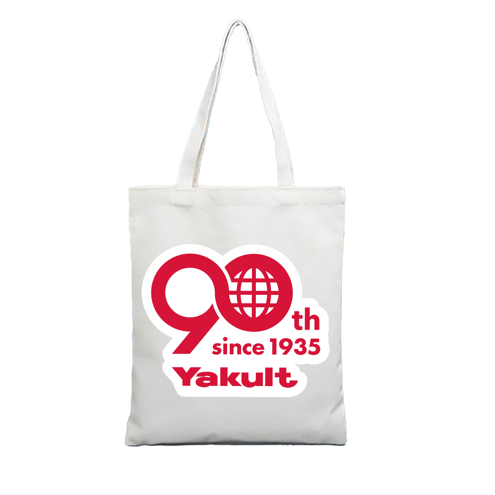 YAKULT HONSHA 90TH ANNIVERSARY EMBLEM Logo - 縦型キャンバス手提げバッグ（トートバッグ） ・ キャンバス素材 ・ ショッピング用 ・ 軽量 丈夫 お手入れ簡単