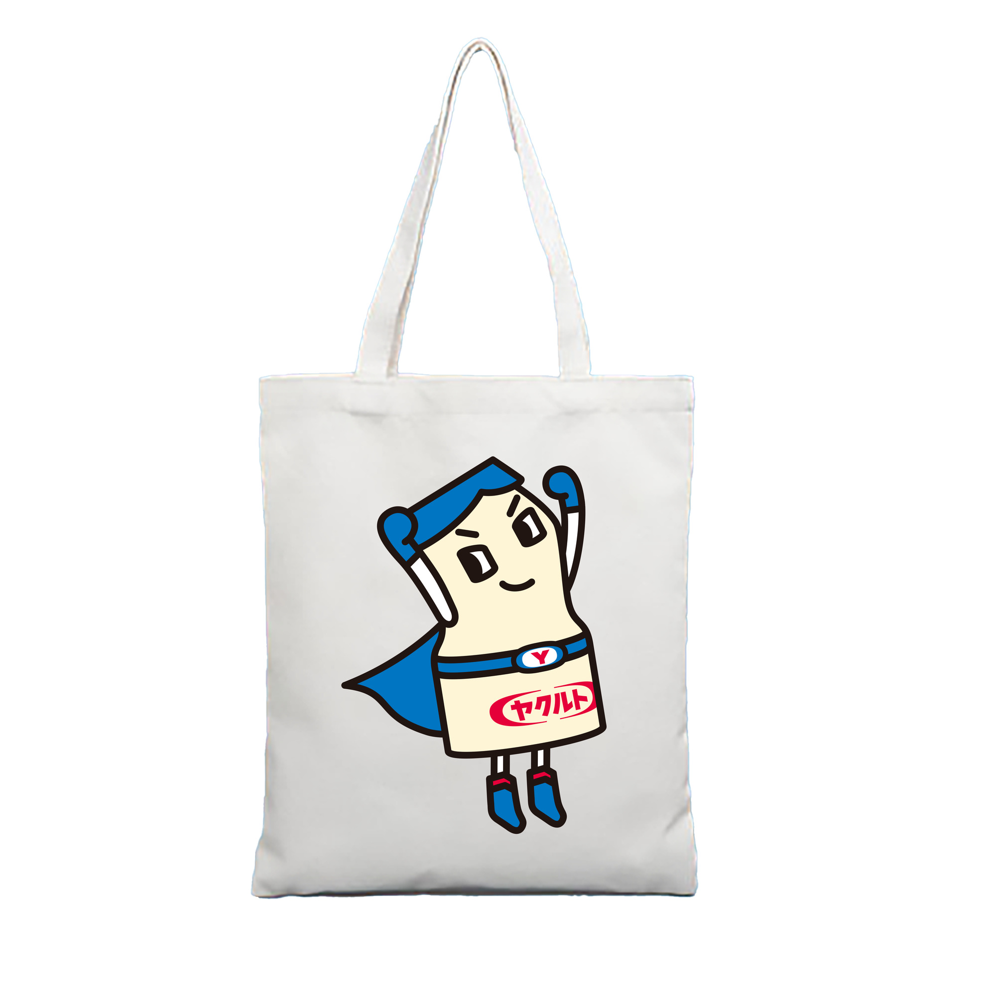 YAKULT YAKULTMAN BLUE Logo - 縦型キャンバス手提げバッグ（トートバッグ） ・ キャンバス素材 ・ ショッピング用 ・ 軽量 丈夫 お手入れ簡単