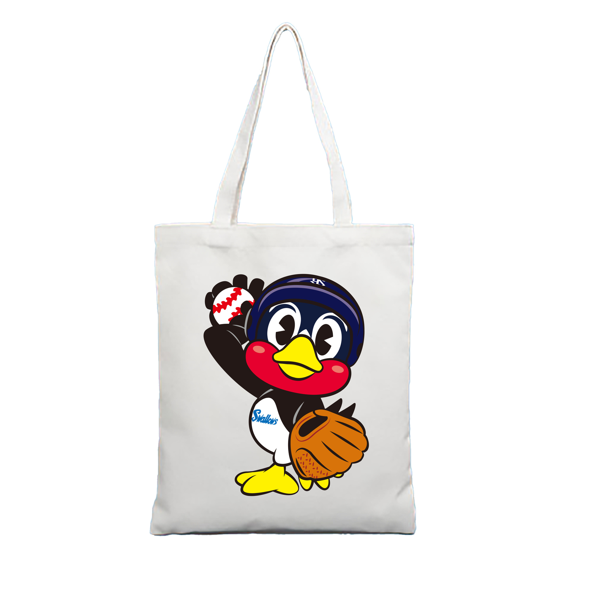 TOKYO YAKULT SWALLOWS MASCOT TSUBAKURO RIGHT-HANDED PITCHER APPLICATION Logo - 縦型キャンバス手提げバッグ（トートバッグ） ・ キャンバス素材 ・ ショッピング用 ・ 軽量 丈夫 お手入れ簡単