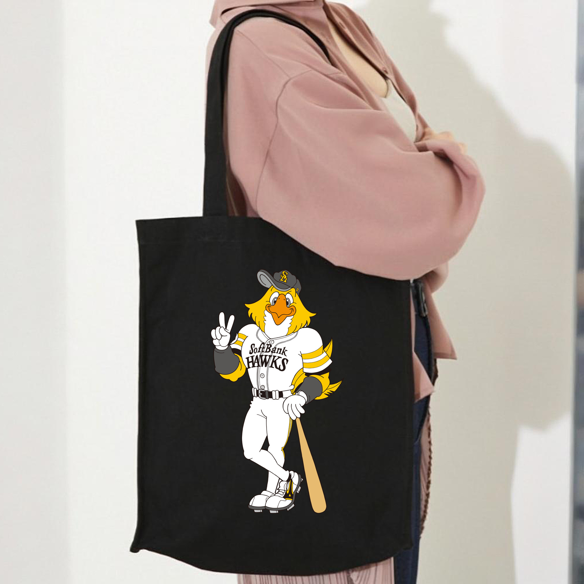 FUKUOKA SOFTBANK HAWKS MASCOT HARRY HAWK APPLICATION BAT STANDING Logo