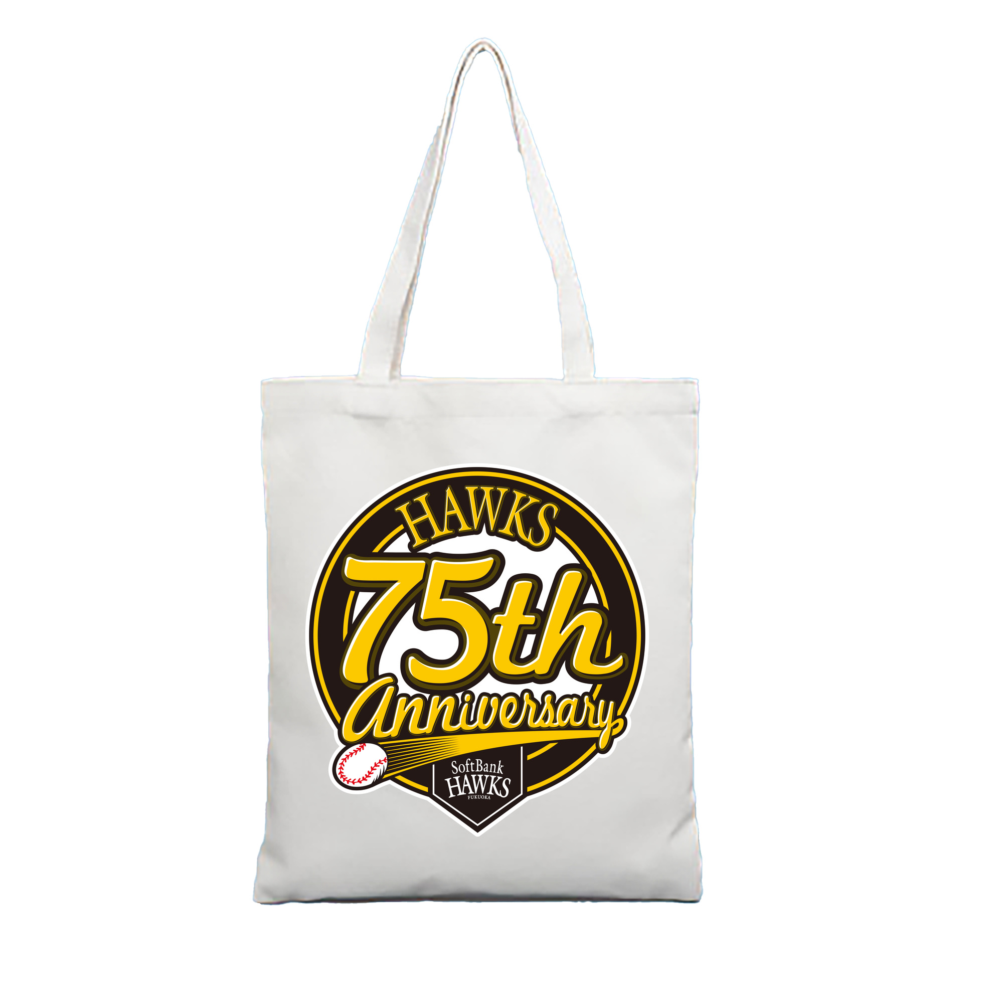 FUKUOKA SOFTBANK HAWKS 75TH ANNIVERSARY EMBLEM Logo - 縦型キャンバス手提げバッグ（トートバッグ） ・ キャンバス素材 ・ ショッピング用 ・ 軽量 丈夫 お手入れ簡単