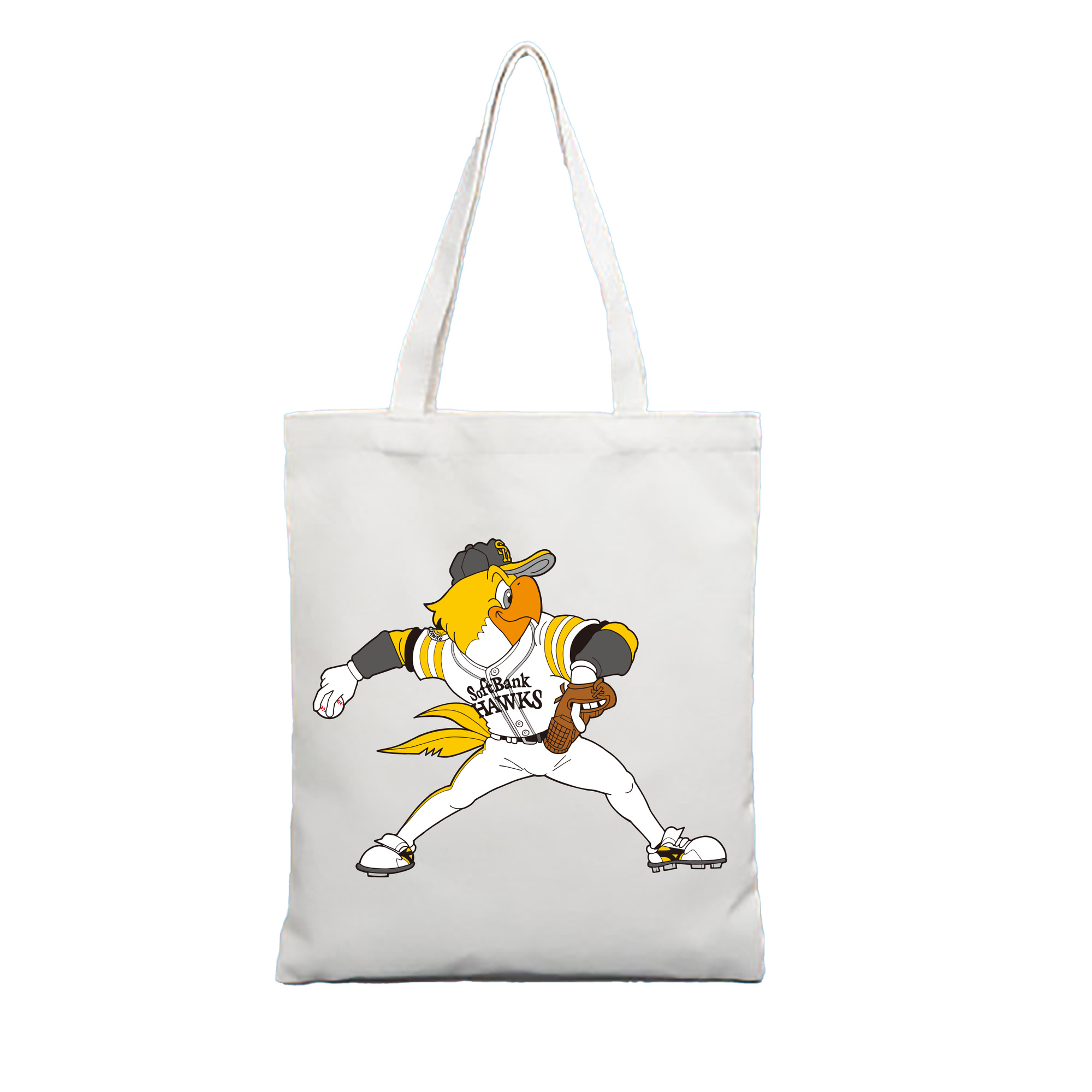FUKUOKA SOFTBANK HAWKS MASCOT HARRY HAWK APPLICATION WINDUP PITCHING Logo - 縦型キャンバス手提げバッグ（トートバッグ） ・ キャンバス素材 ・ ショッピング用 ・ 軽量 丈夫 お手入れ簡単