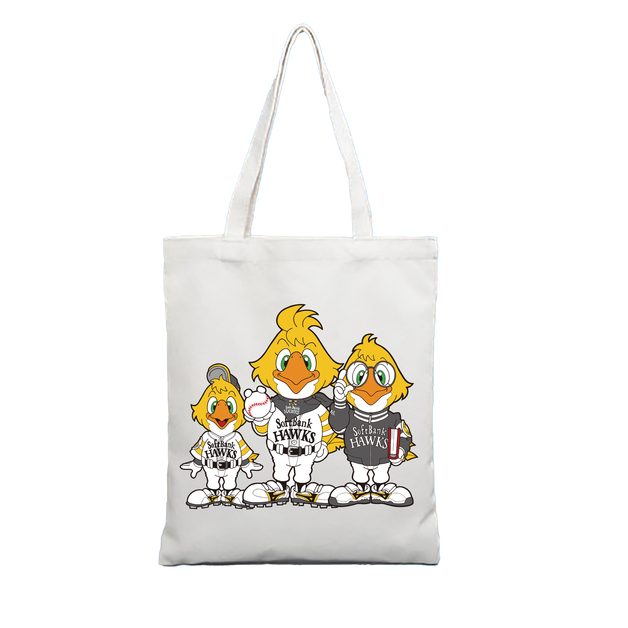 FUKUOKA SOFTBANK HAWKS MASCOT RICK HAWK HACK HAWK HOCK HAWK Logo - 縦型キャンバス手提げバッグ（トートバッグ） ・ キャンバス素材 ・ ショッピング用 ・ 軽量 丈夫 お手入れ簡単