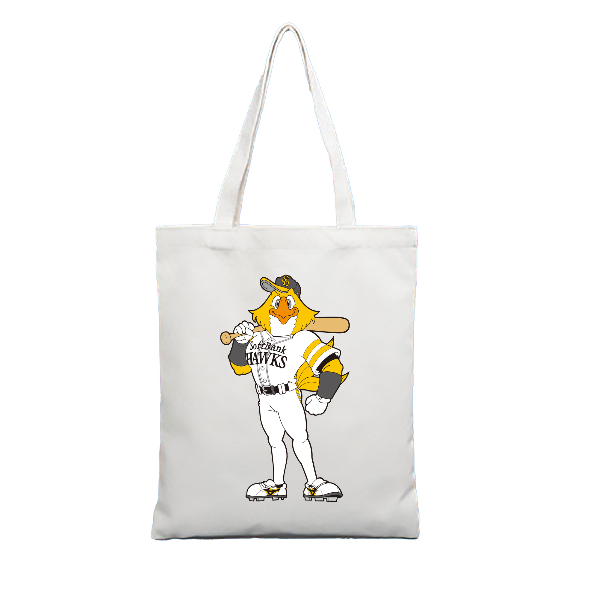 FUKUOKA SOFTBANK HAWKS MASCOT HARRY HAWK APPLICATION STAND BAT Logo - 縦型キャンバス手提げバッグ（トートバッグ） ・ キャンバス素材 ・ ショッピング用 ・ 軽量 丈夫 お手入れ簡単