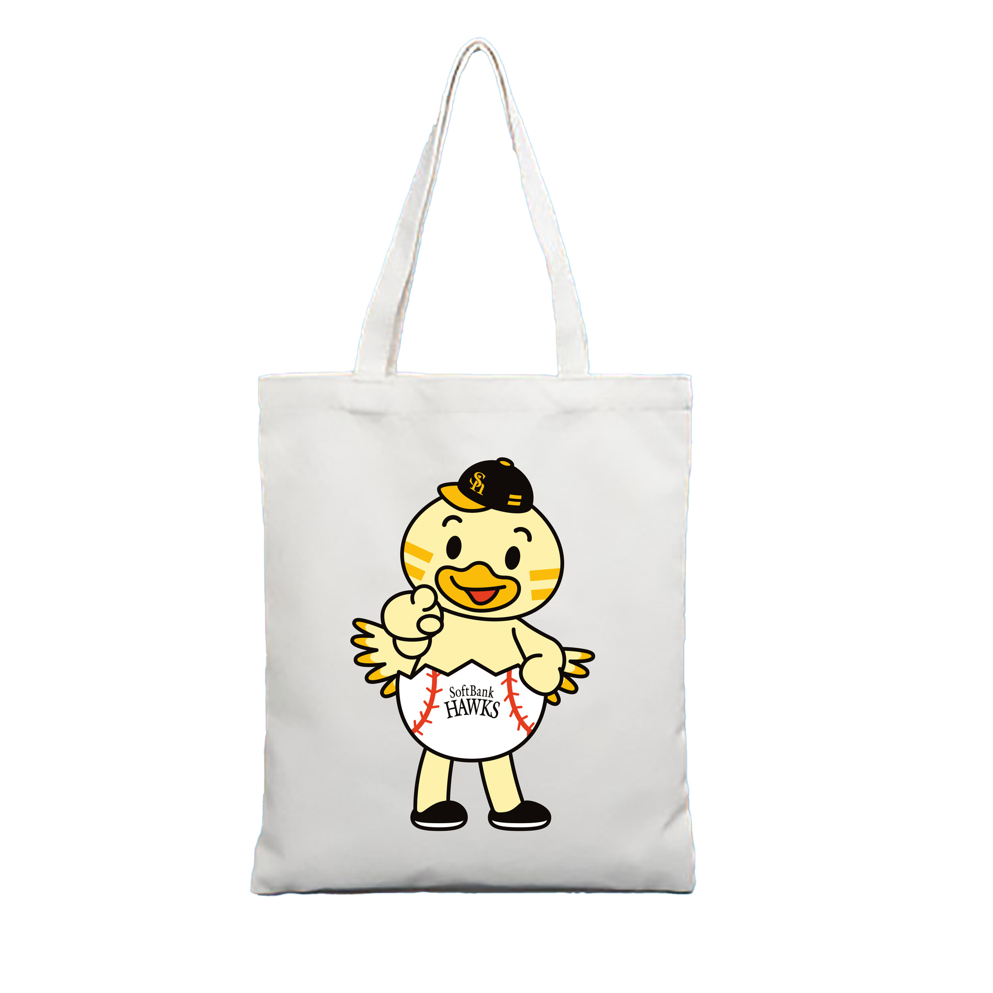 FUKUOKA SOFTBANK HAWKS MASCOT HINAMARU APPLICATION INDICATION Logo - 縦型キャンバス手提げバッグ（トートバッグ） ・ キャンバス素材 ・ ショッピング用 ・ 軽量 丈夫 お手入れ簡単