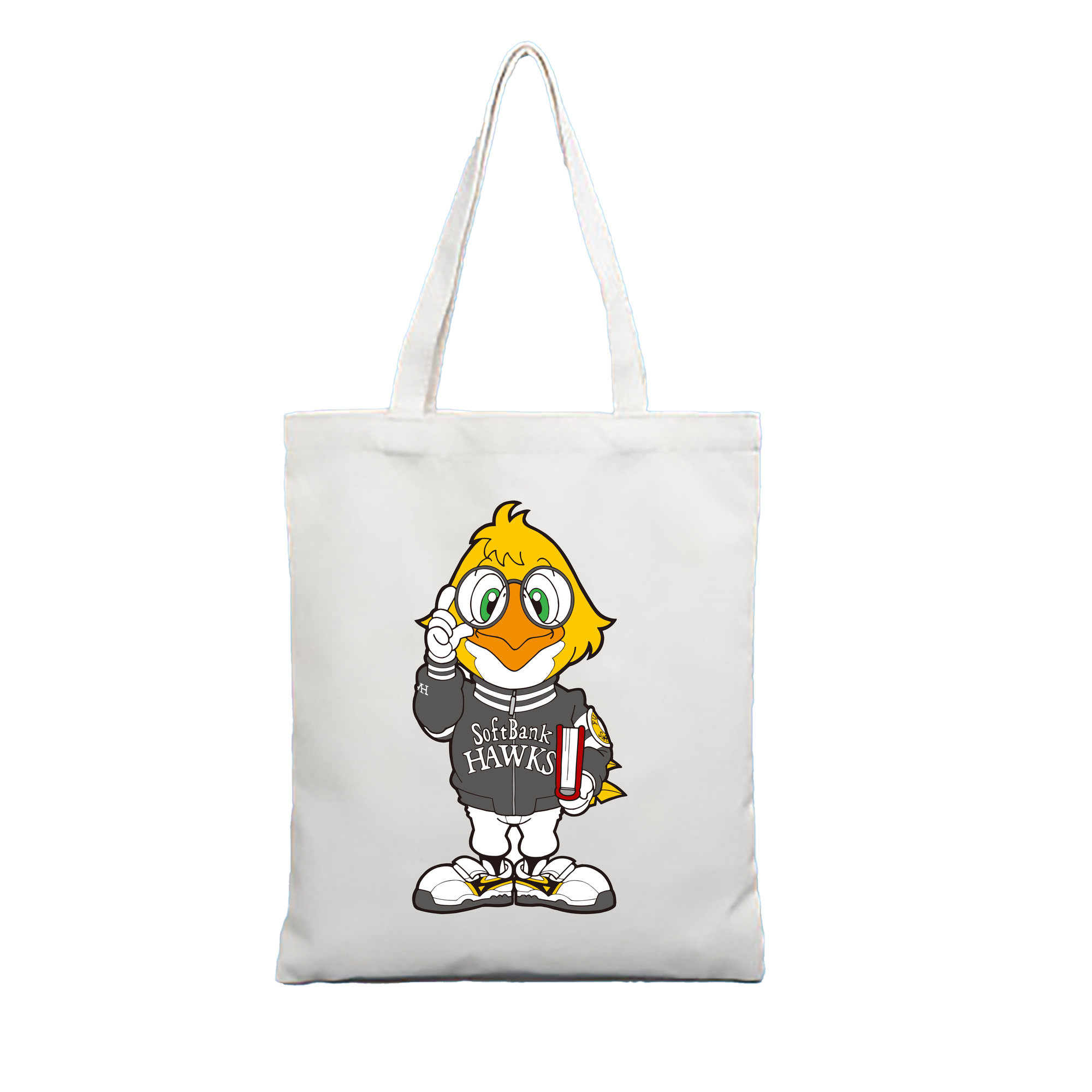 FUKUOKA SOFTBANK HAWKS MASCOT RICK HAWK Logo - 縦型キャンバス手提げバッグ（トートバッグ） ・ キャンバス素材 ・ ショッピング用 ・ 軽量 丈夫 お手入れ簡単