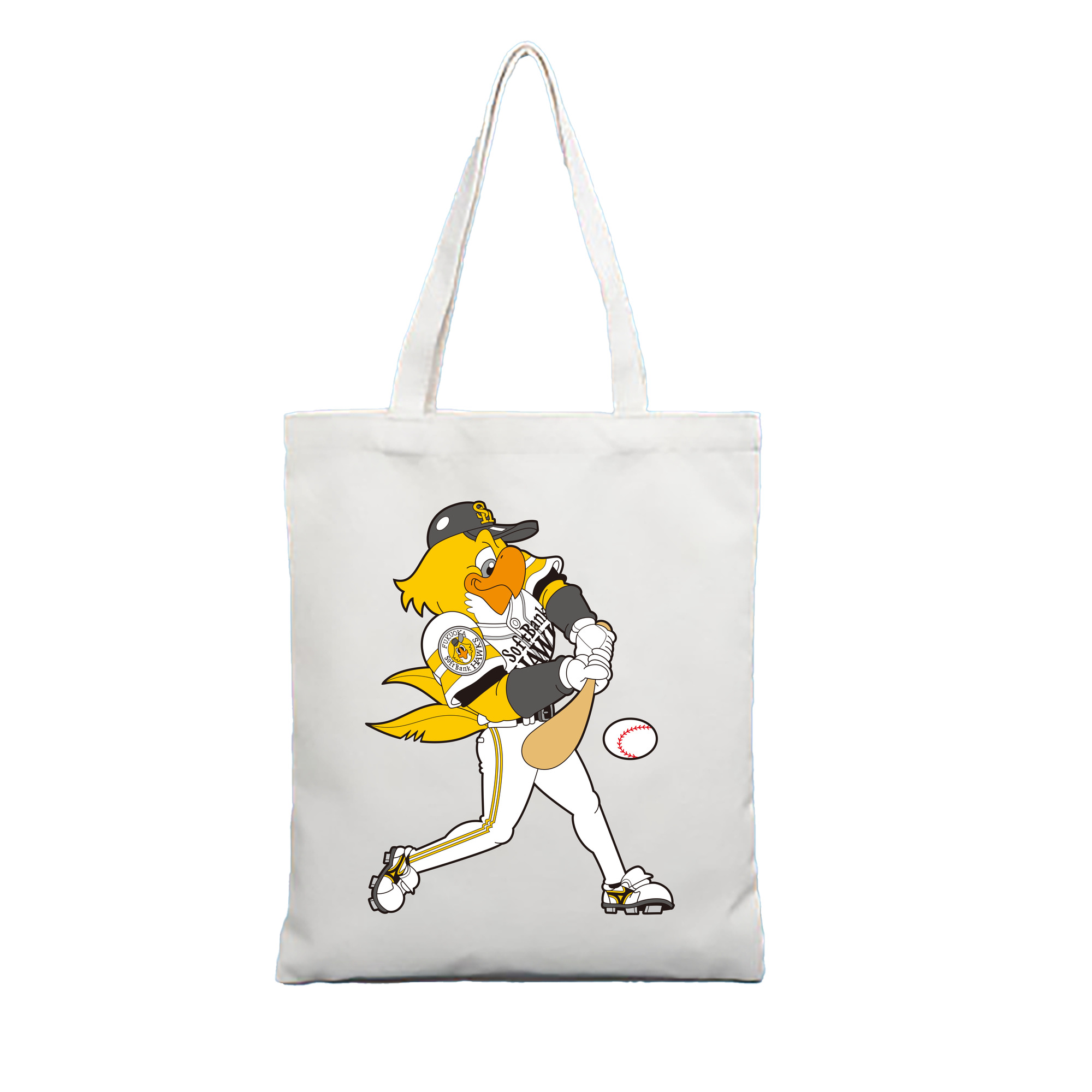 FUKUOKA SOFTBANK HAWKS MASCOT HARRY HAWK APPLICATION BATTING SWING Logo - 縦型キャンバス手提げバッグ（トートバッグ） ・ キャンバス素材 ・ ショッピング用 ・ 軽量 丈夫 お手入れ簡単