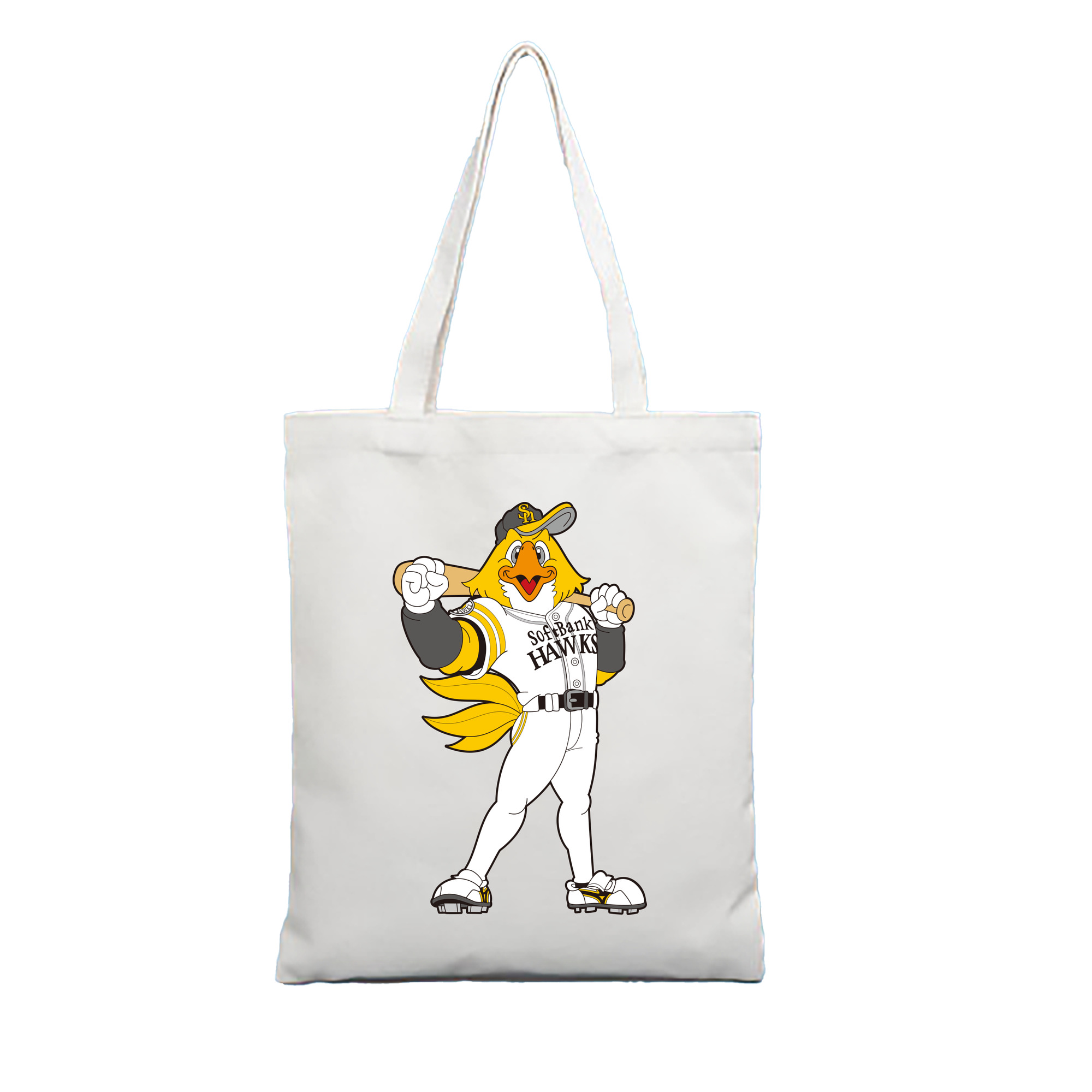 FUKUOKA SOFTBANK HAWKS MASCOT HARRY HAWK APPLICATION STANDING FIGHTING Logo - 縦型キャンバス手提げバッグ（トートバッグ） ・ キャンバス素材 ・ ショッピング用 ・ 軽量 丈夫 お手入れ簡単
