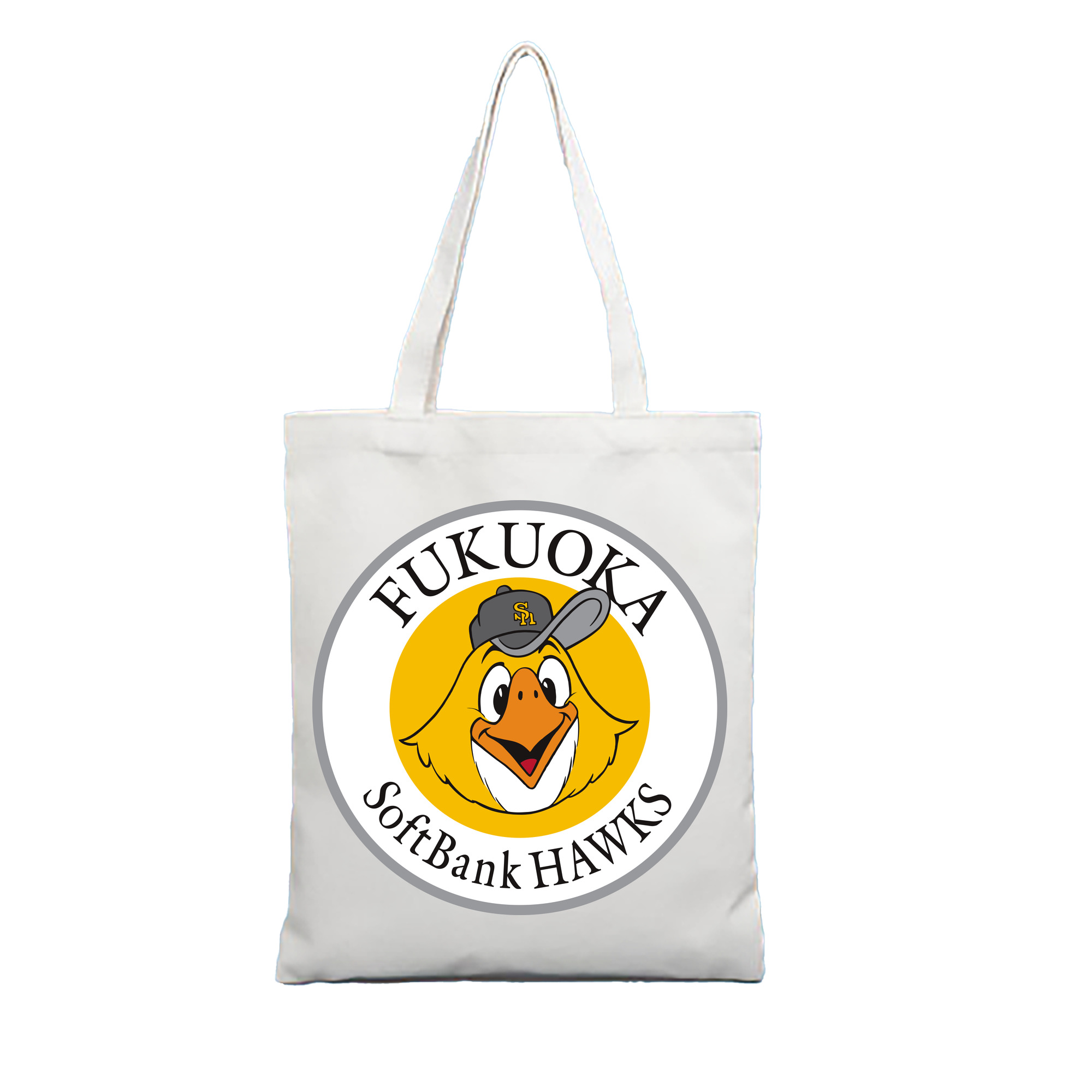 FUKUOKA SOFTBANK HAWKS ROUND SYMBOL Logo - 縦型キャンバス手提げバッグ（トートバッグ） ・ キャンバス素材 ・ ショッピング用 ・ 軽量 丈夫 お手入れ簡単
