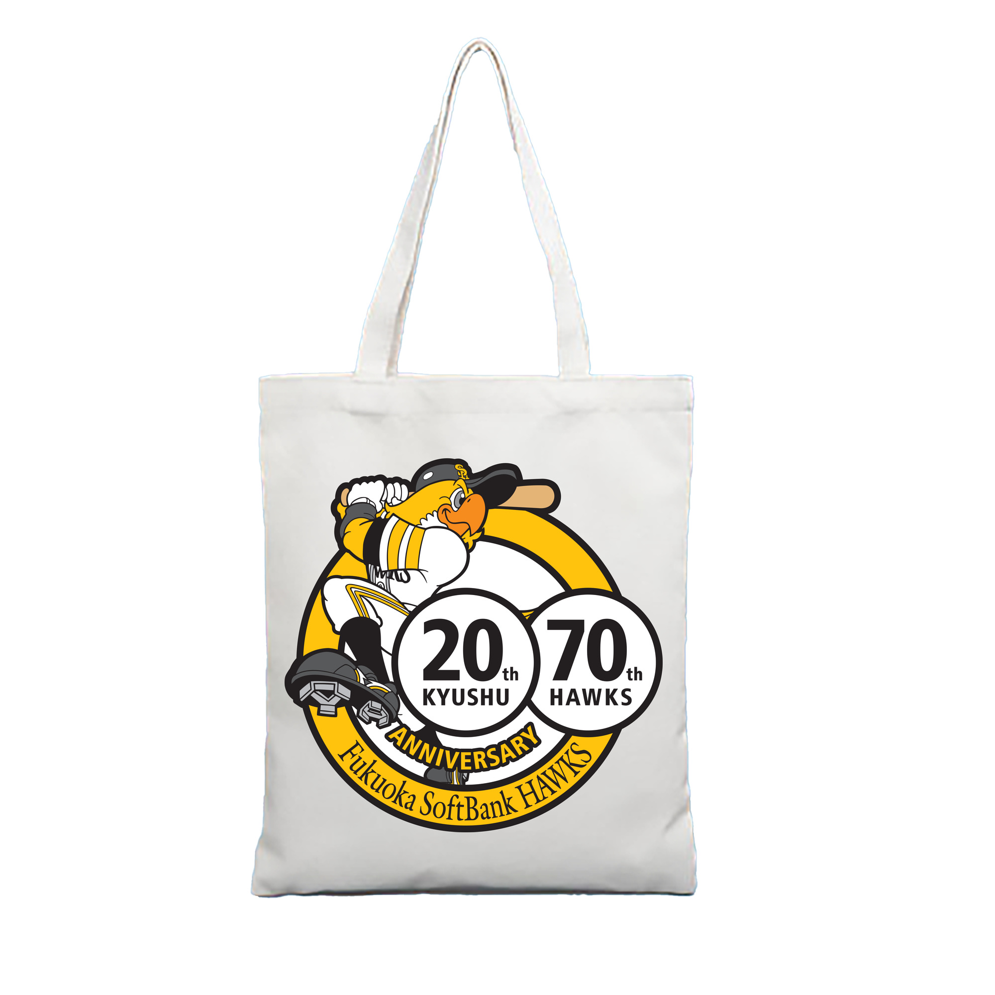 FUKUOKA SOFTBANK HAWKS 20TH KYUSHU 70TH HAWKS ANNIVERSARY EMBLEM Logo - 縦型キャンバス手提げバッグ（トートバッグ） ・ キャンバス素材 ・ ショッピング用 ・ 軽量 丈夫 お手入れ簡単