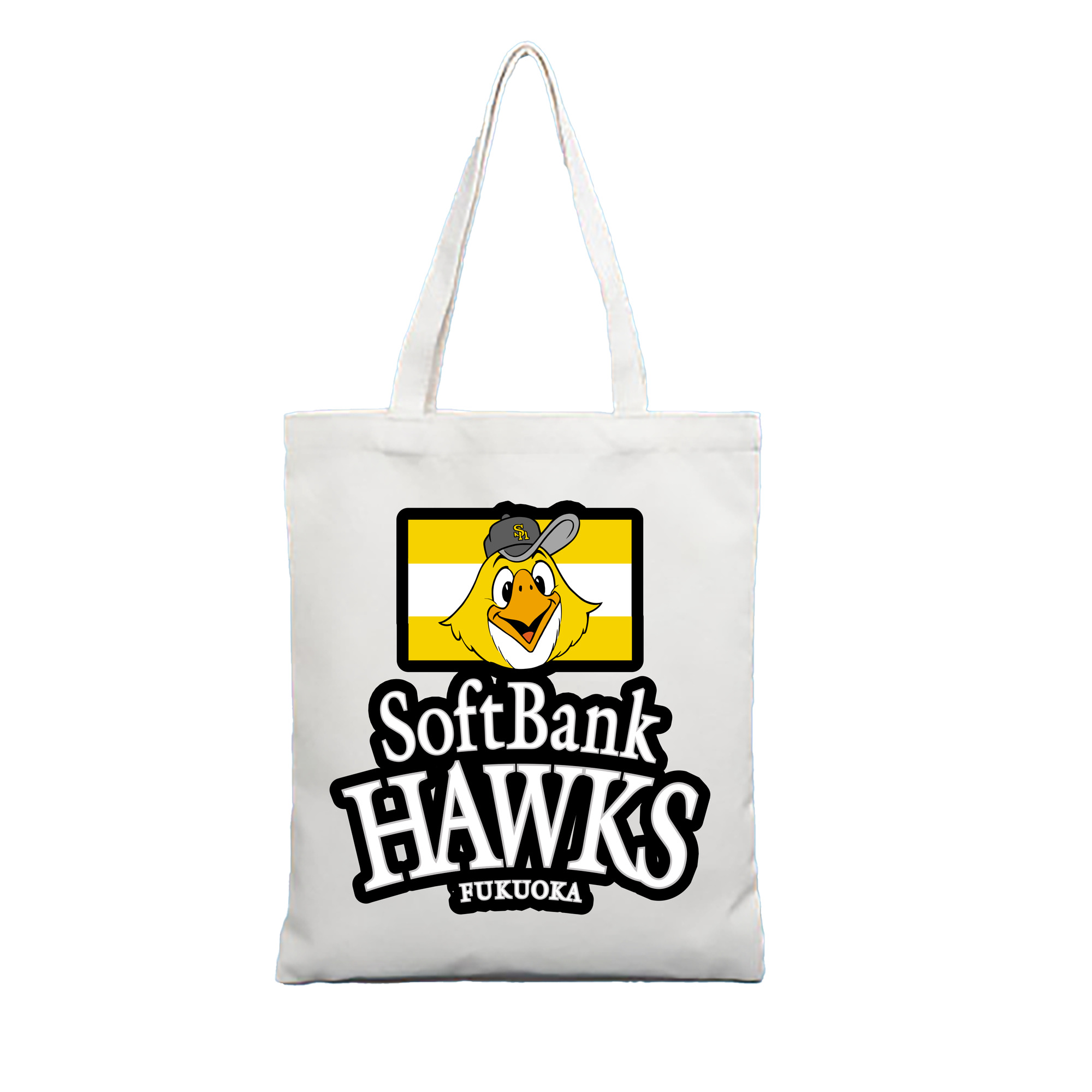 FUKUOKA SOFTBANK HAWKS EMBLEM APPLICATION BORDER LINE Logo - 縦型キャンバス手提げバッグ（トートバッグ） ・ キャンバス素材 ・ ショッピング用 ・ 軽量 丈夫 お手入れ簡単